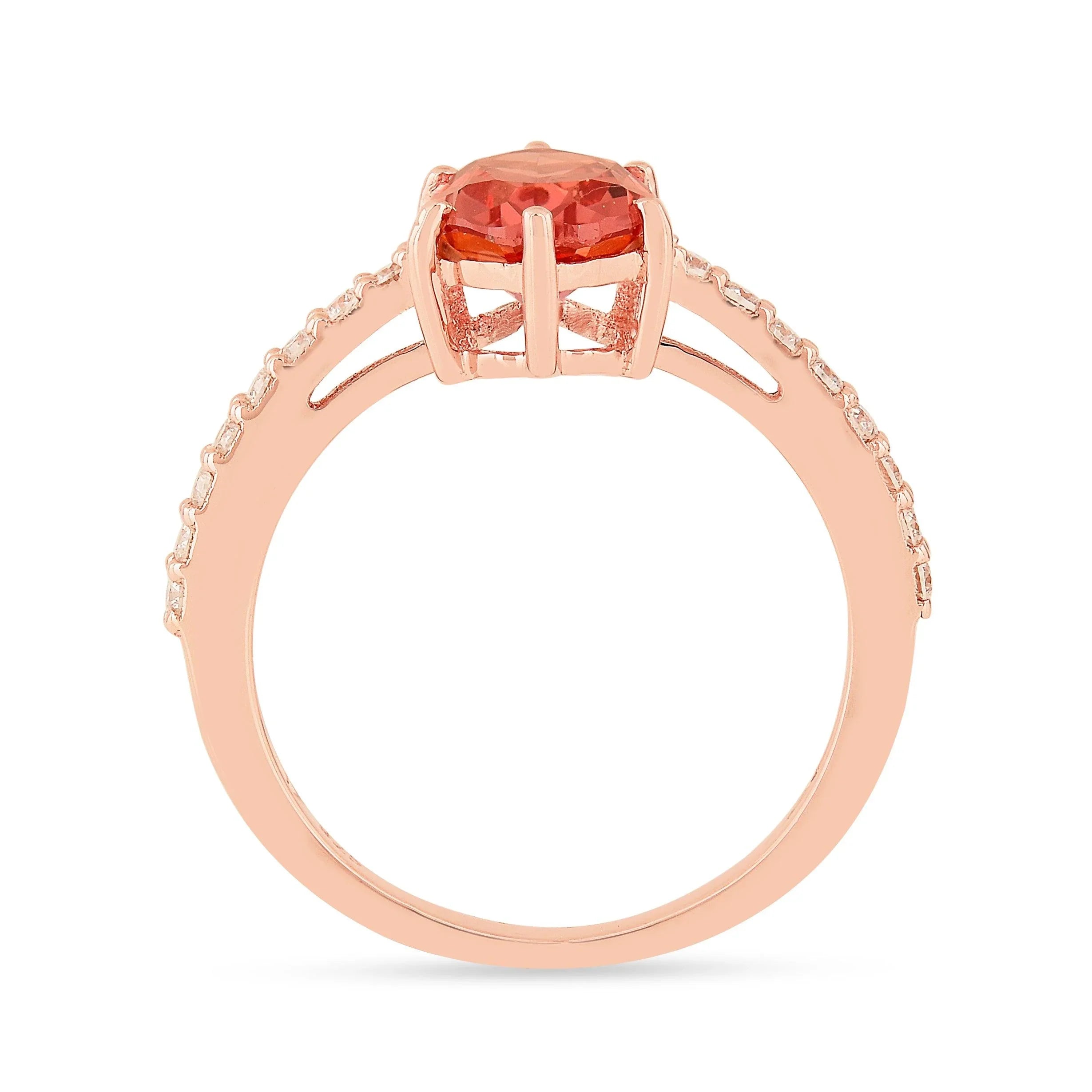 Peach Sapphire Teardrop Ring - Fine Diamond