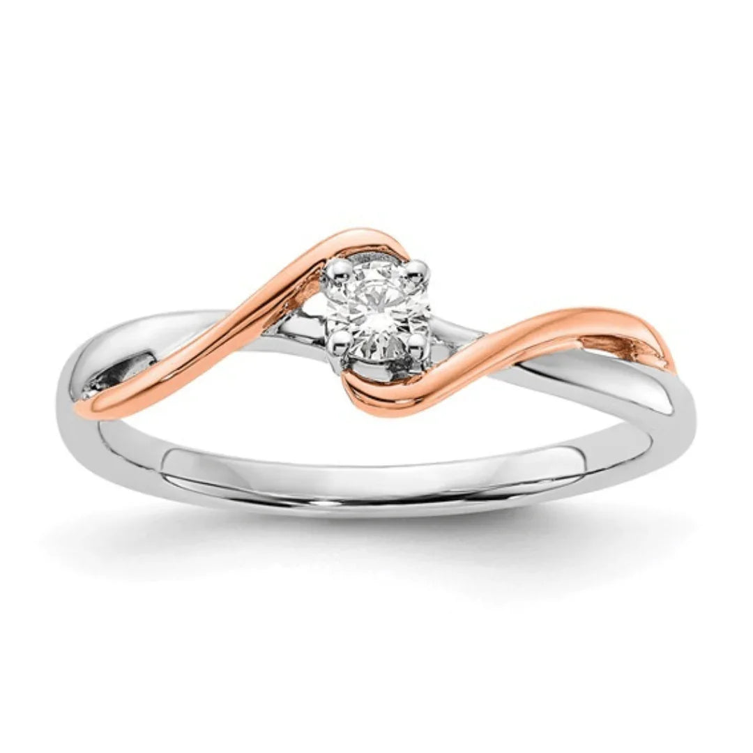 14K Dual Tone Solitaire Diamond Wedding Ring - Fine Diamond
