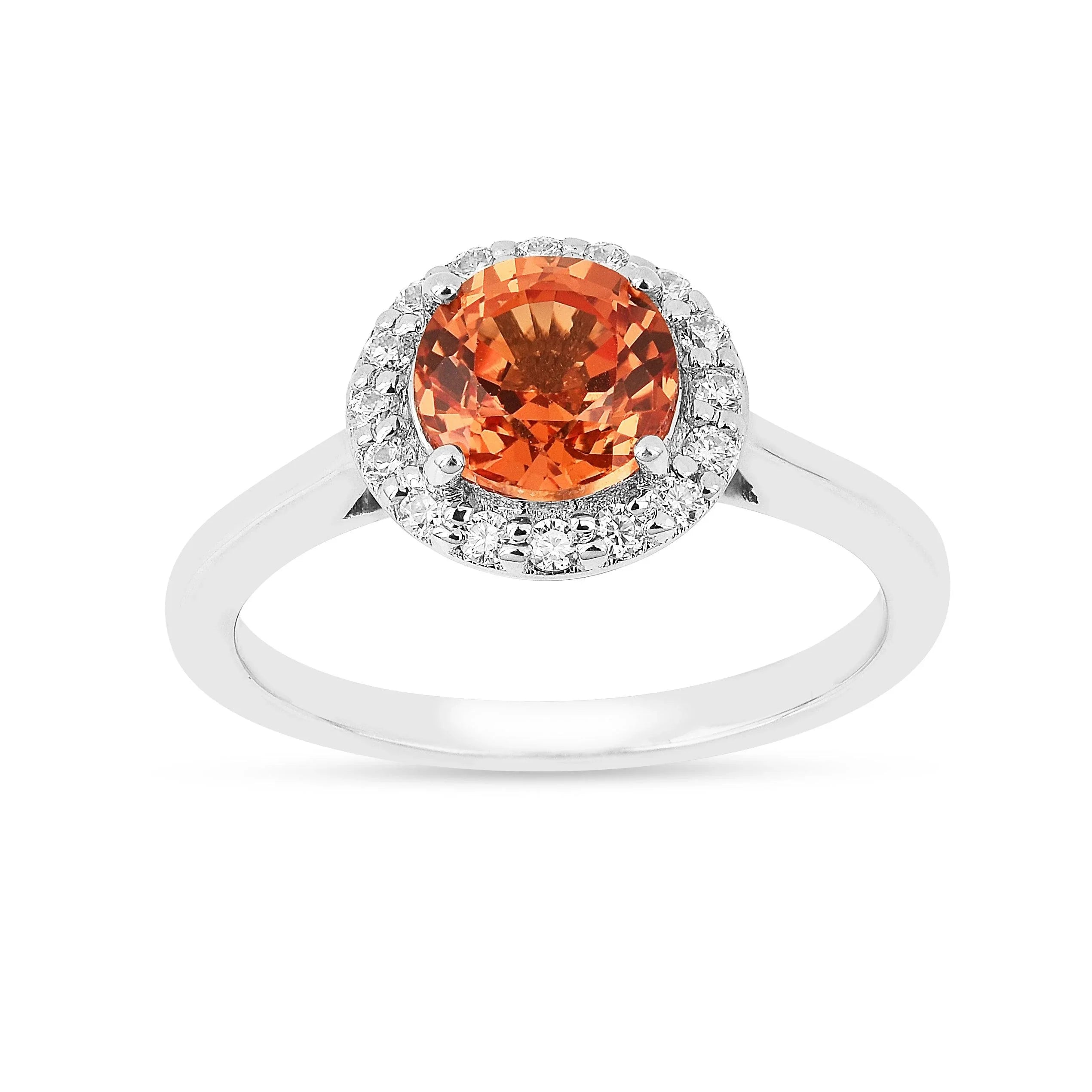 Peach Sapphire Round Halo Ring - Fine Diamond