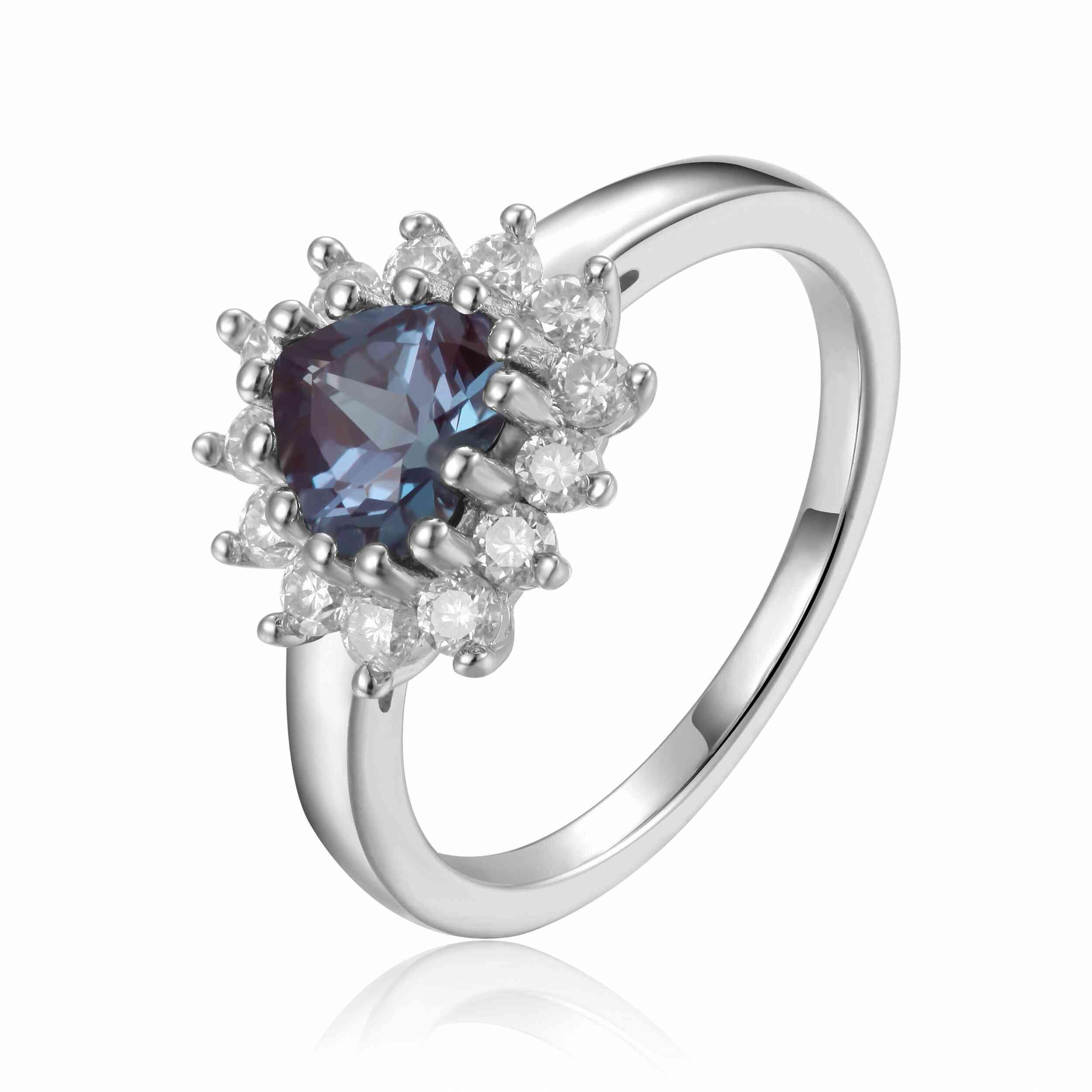 Alexandrite Halo Heart Ring - Fine Diamond