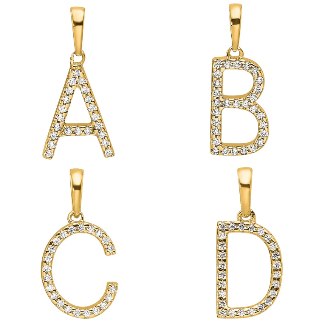 14K Gold Letter Initial Pave Diamond Pendant - Fine Diamond