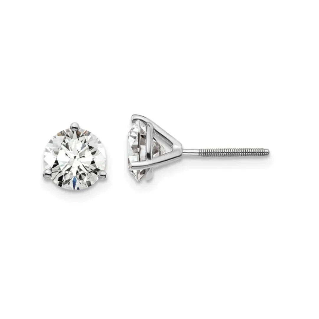 14K White Gold Round Shape Lab Diamond Stud Earrings - Fine Diamond