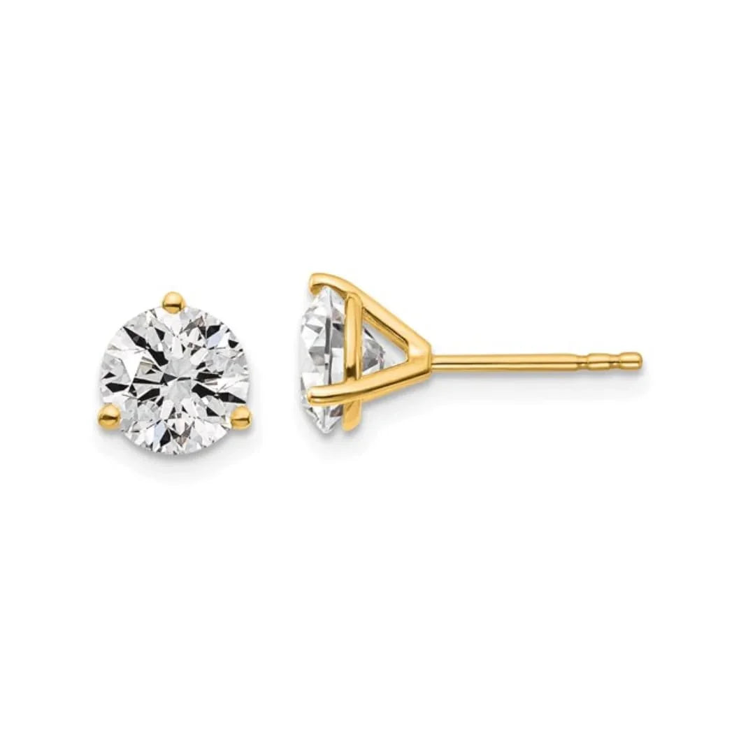 14K Yellow Gold Diamond Lab Grown Round Shaped Stud Earrings - Fine Diamond