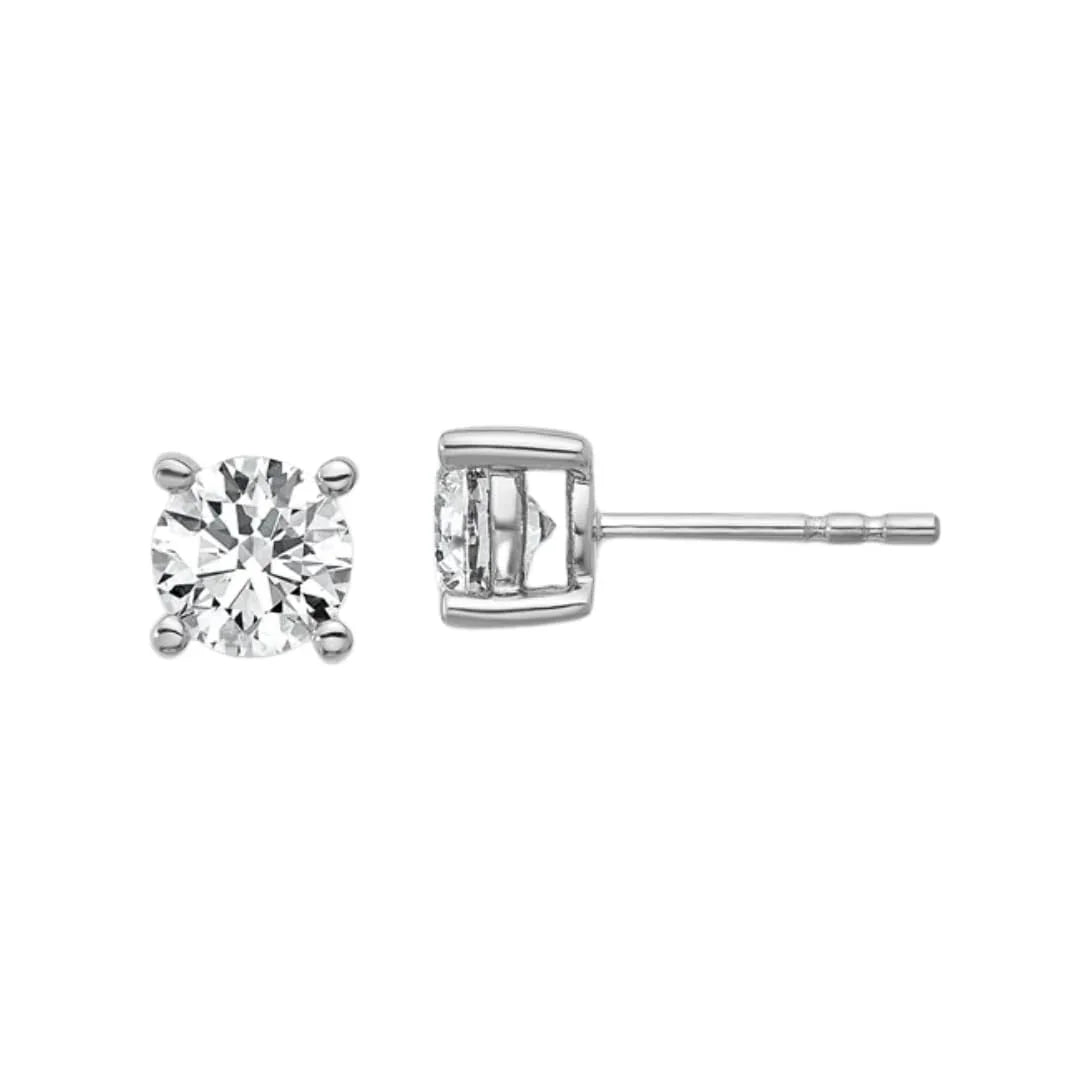14K White Gold Round Shape Lab Diamond Stud Earrings - Fine Diamond