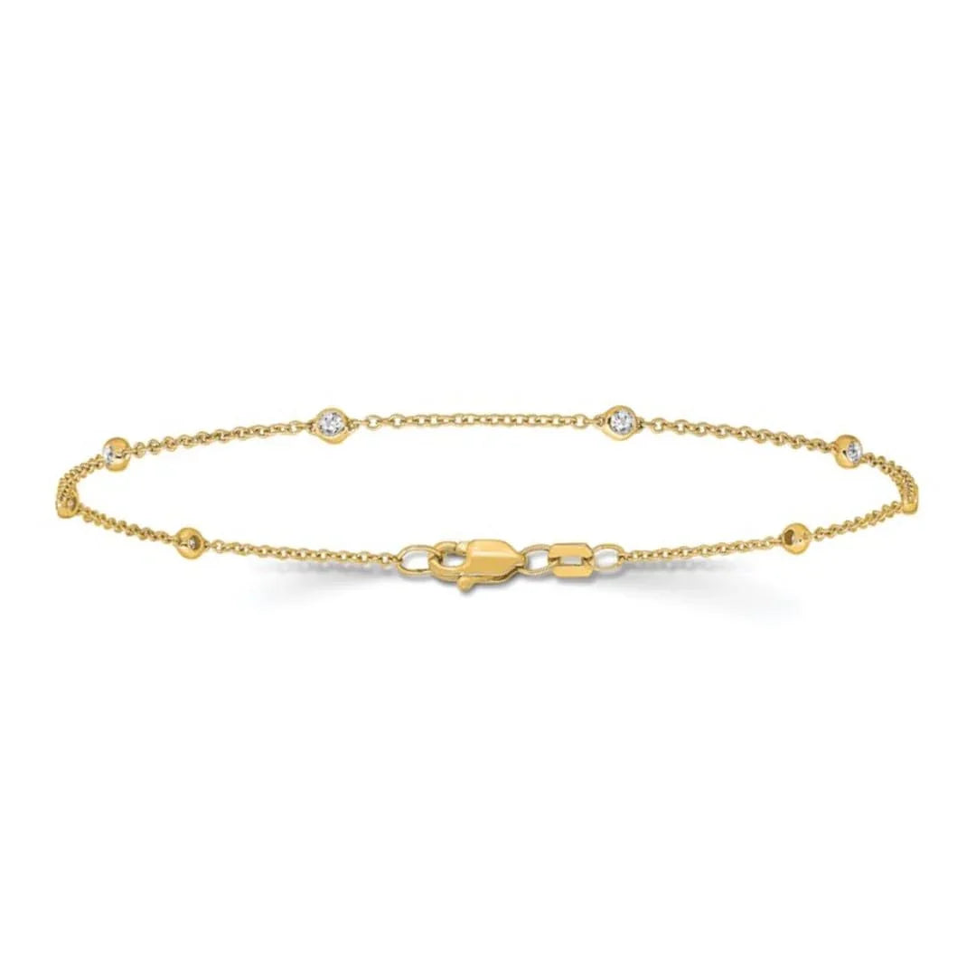 14K Yellow Gold Lab Grown Diamond Station Bracelet - Fine Diamond