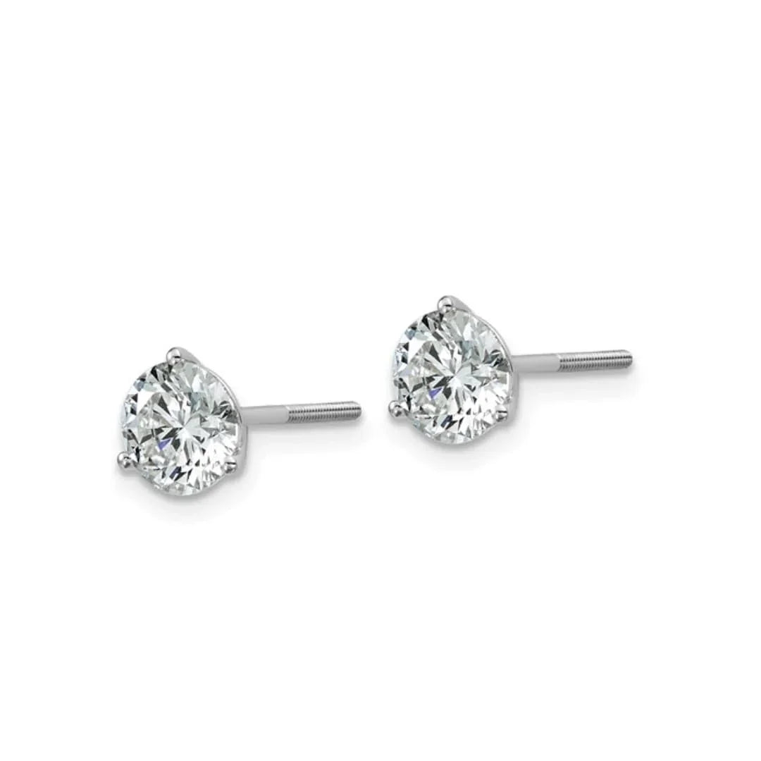 14K White Gold Round Lab Grown Diamond Stud Earrings - Fine Diamond