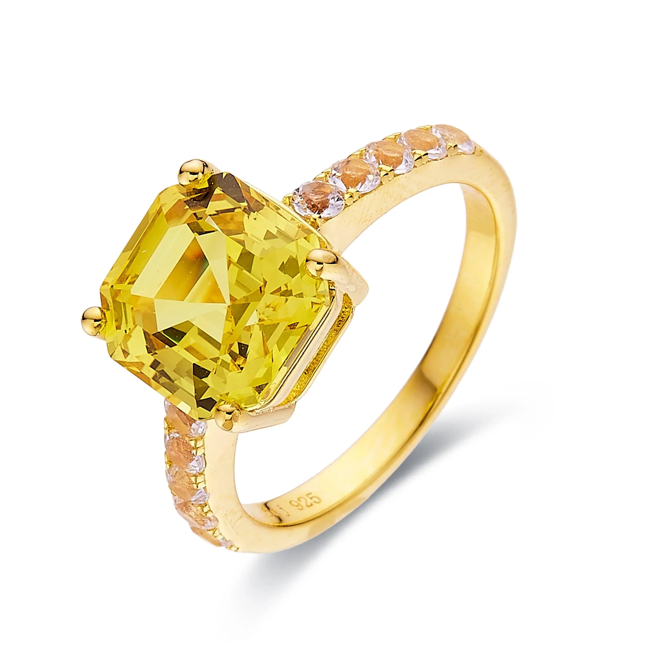 Yellow Sapphire Asscher Cut Solitaire Ring - Fine Diamond