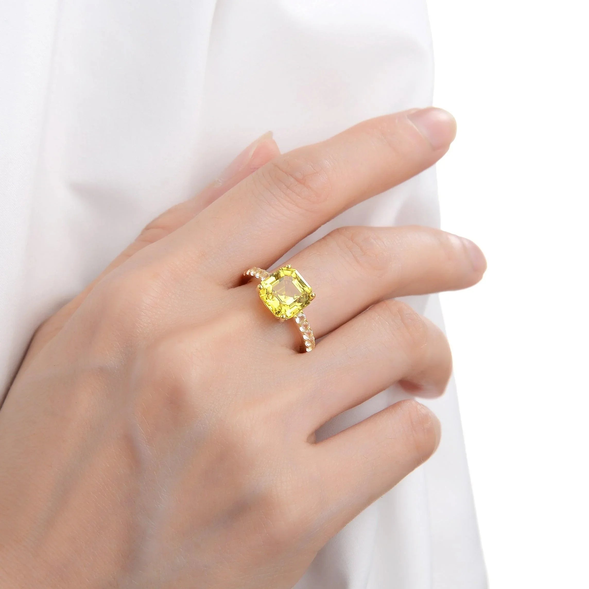 Yellow Sapphire Asscher Cut Solitaire Ring - Fine Diamond