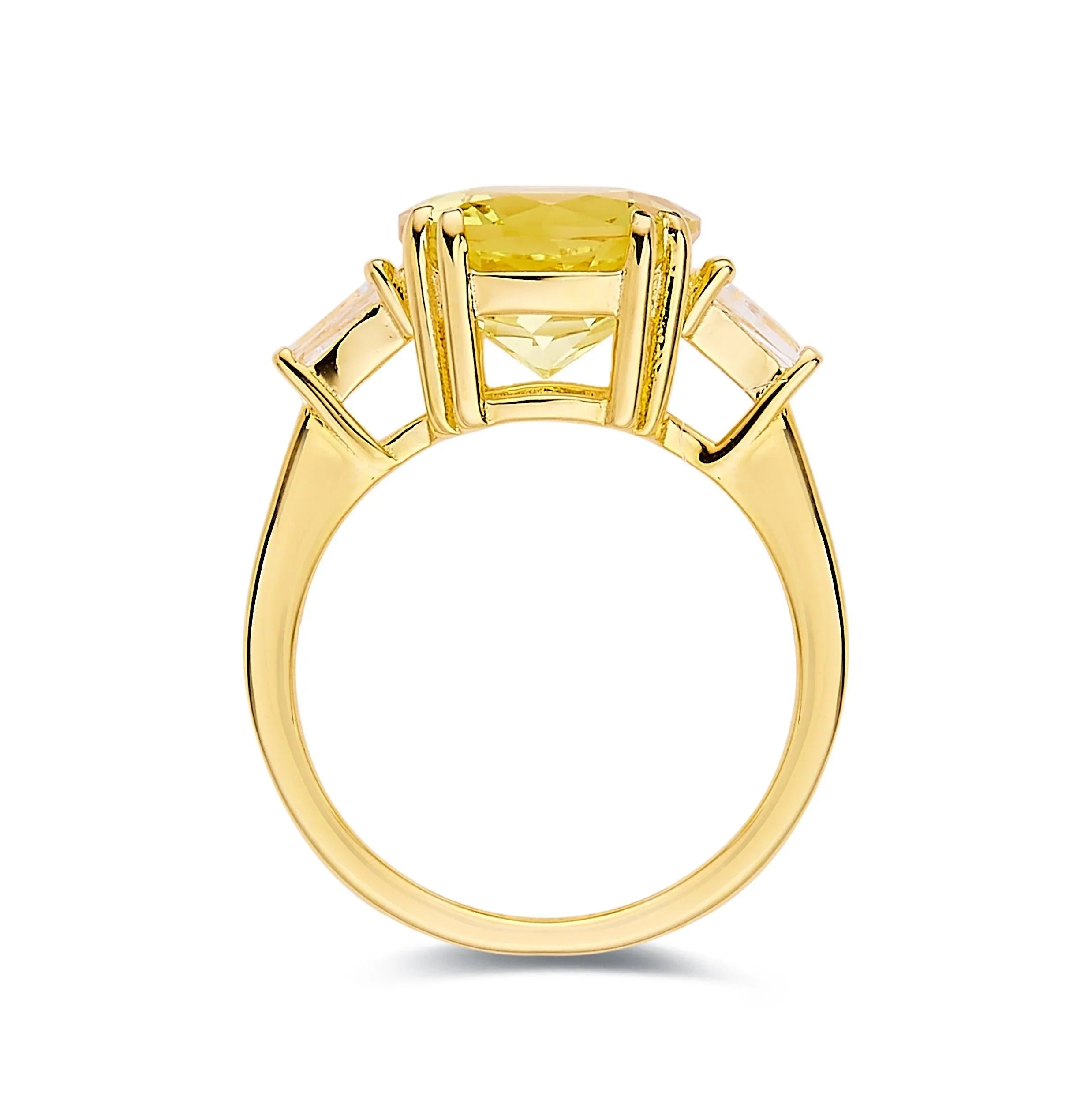 Yellow Sapphire Round Three Stone Statement Ring - Fine Diamond
