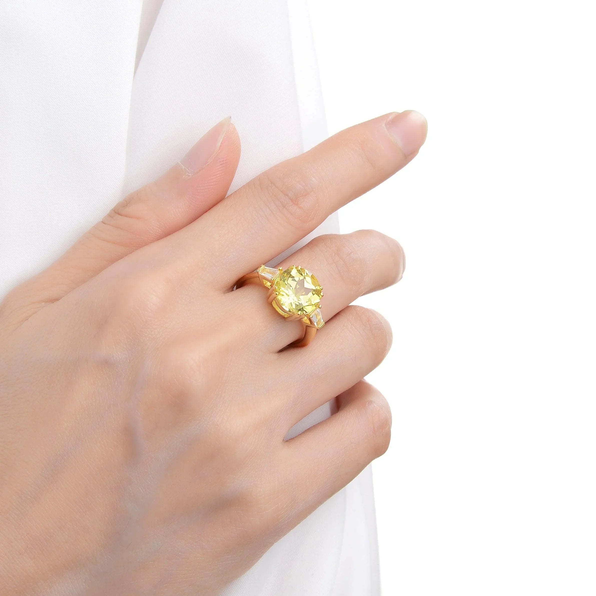 Yellow Sapphire Round Three Stone Statement Ring - Fine Diamond