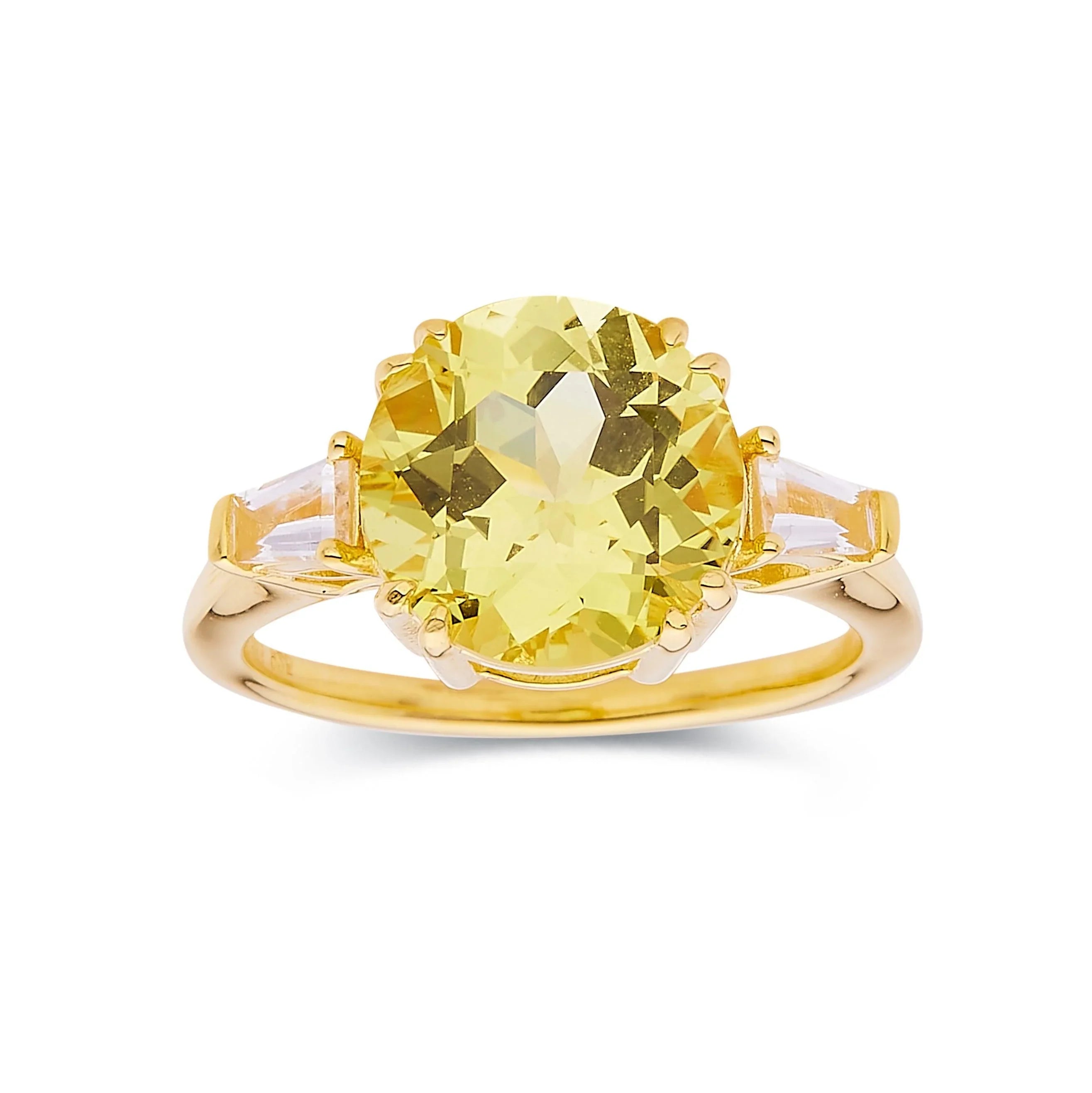 Yellow Sapphire Round Three Stone Statement Ring - Fine Diamond