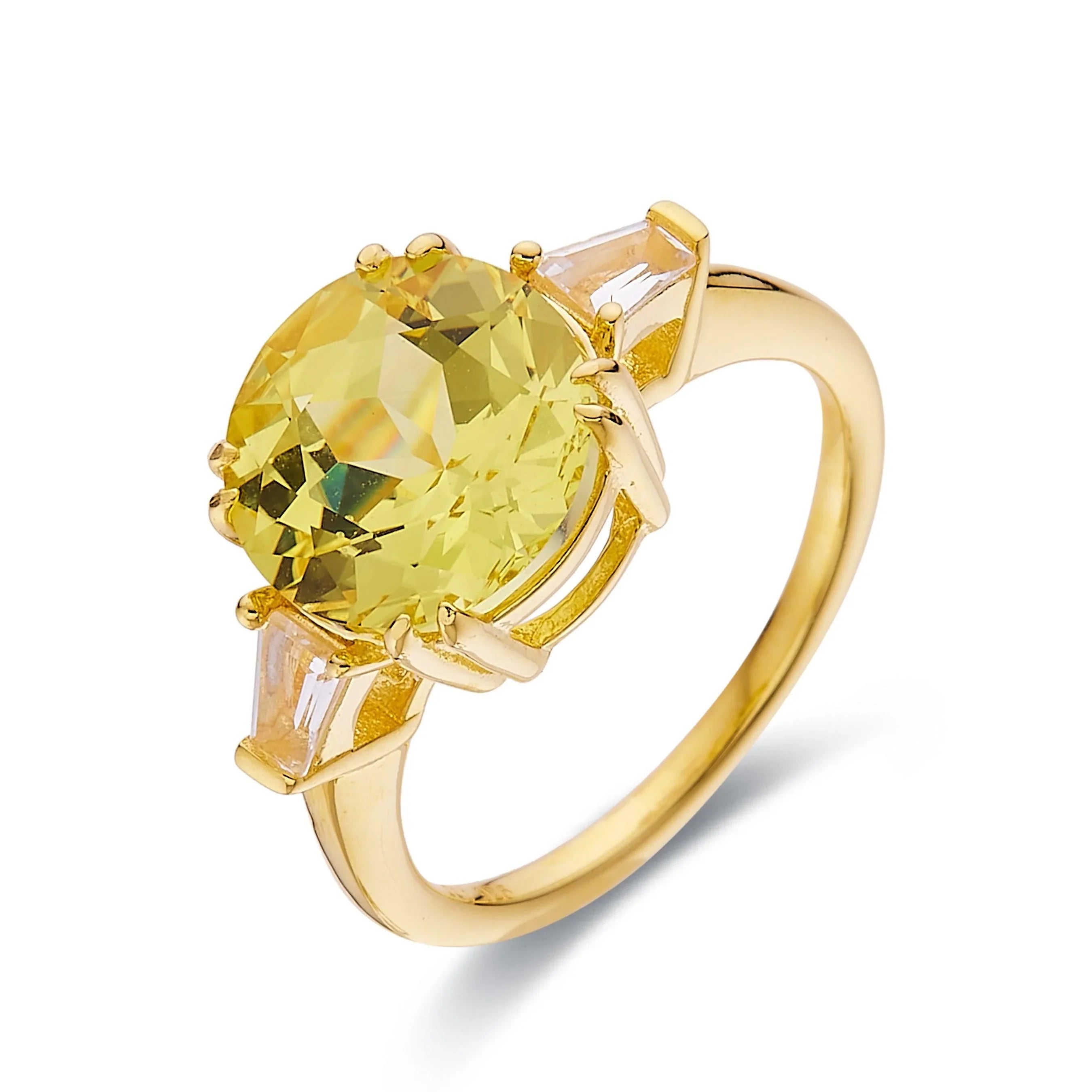 Yellow Sapphire Round Three Stone Statement Ring - Fine Diamond