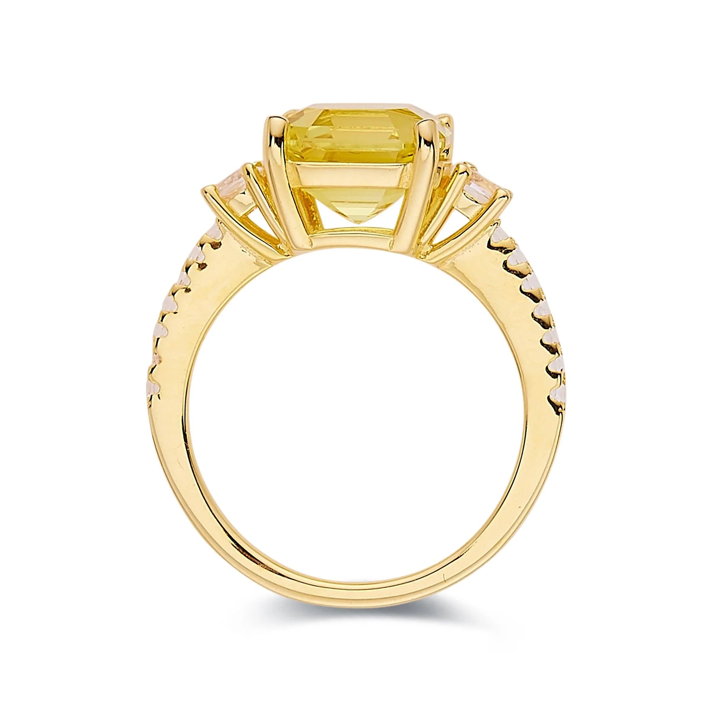 Yellow Sapphire Asscher Cut Three Stone Ring - Fine Diamond