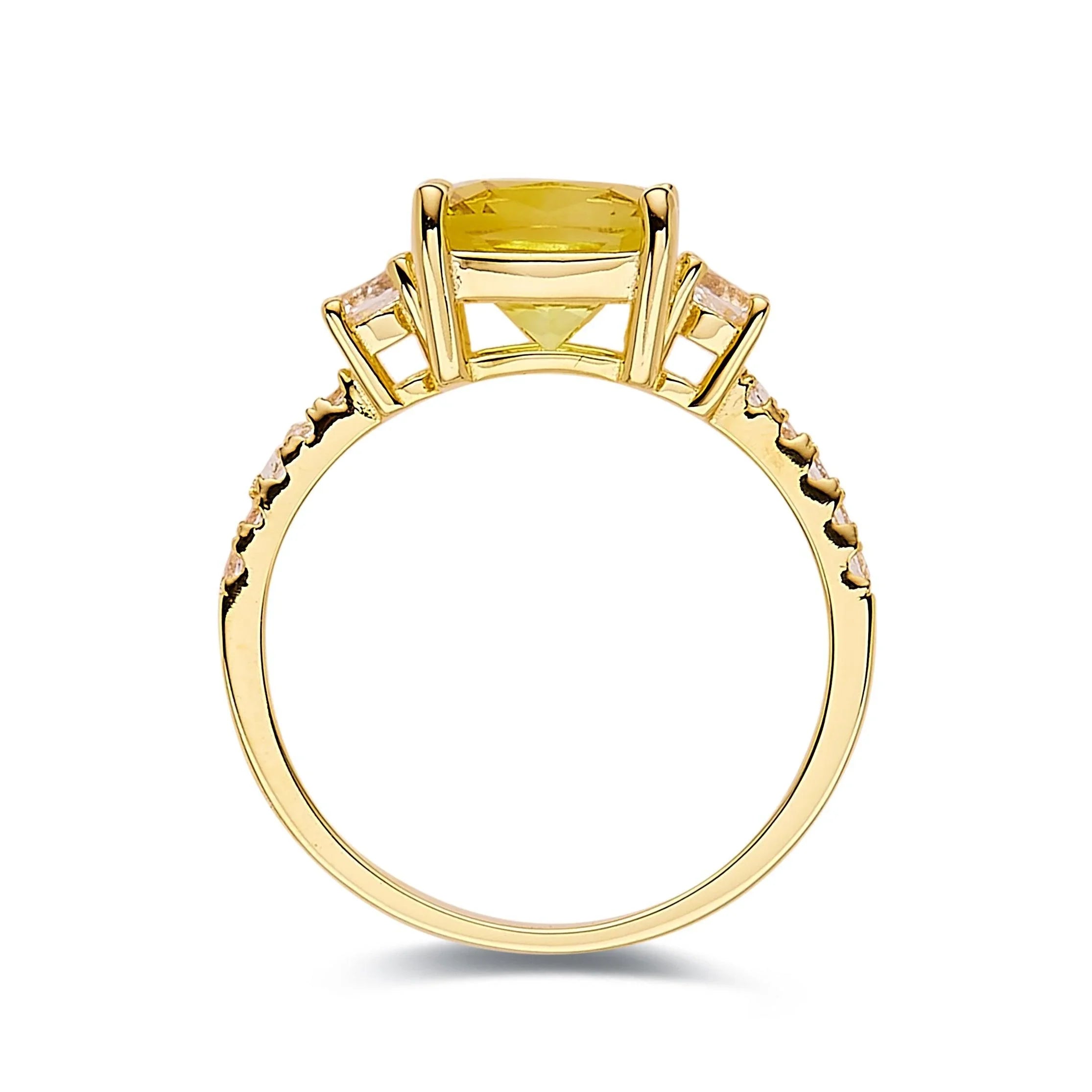 Yellow Sapphire Cushion Three Stone Ring - Fine Diamond