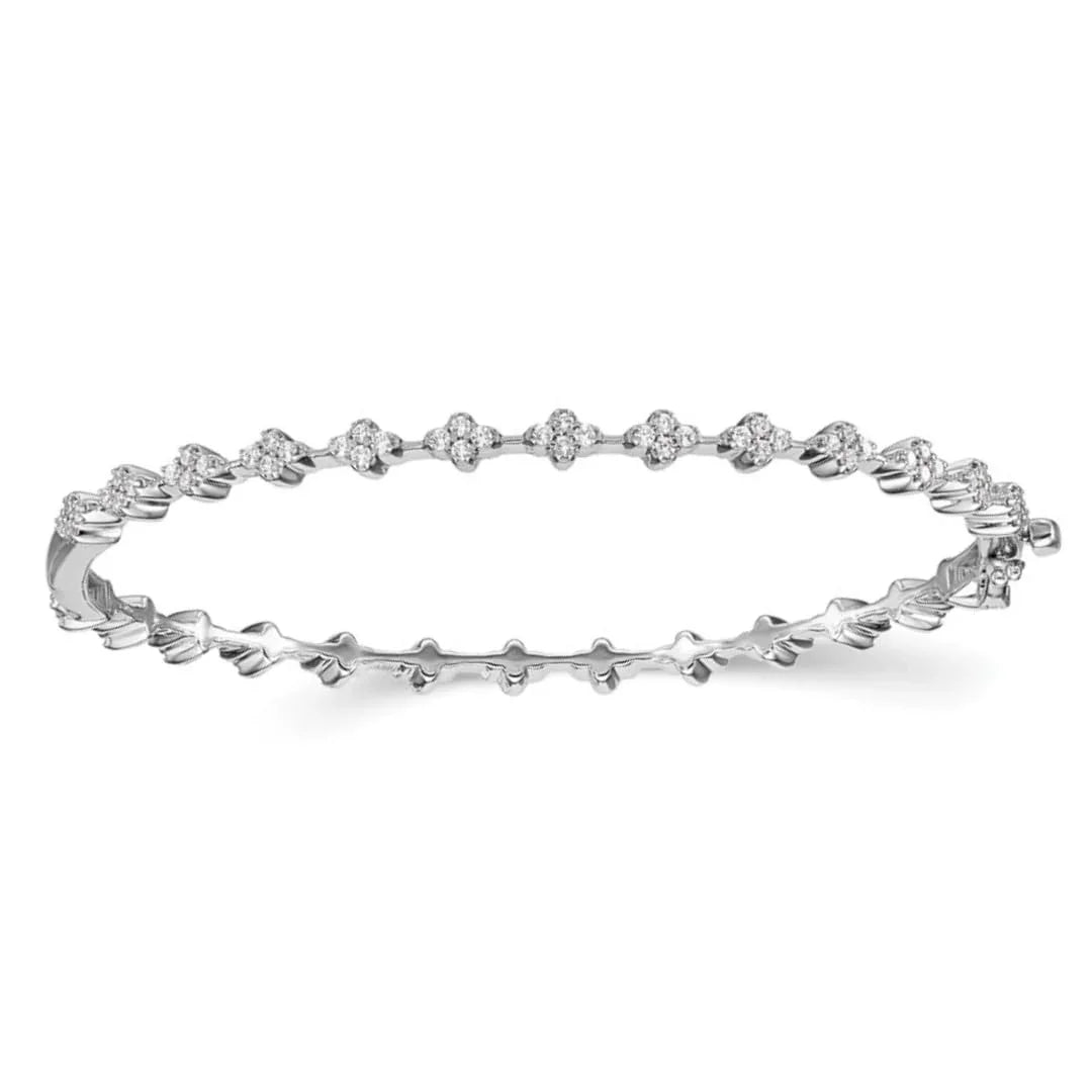 14k White Gold 1 Carat Lab Diamond Hinged Bangle Bracelet - Fine Diamond