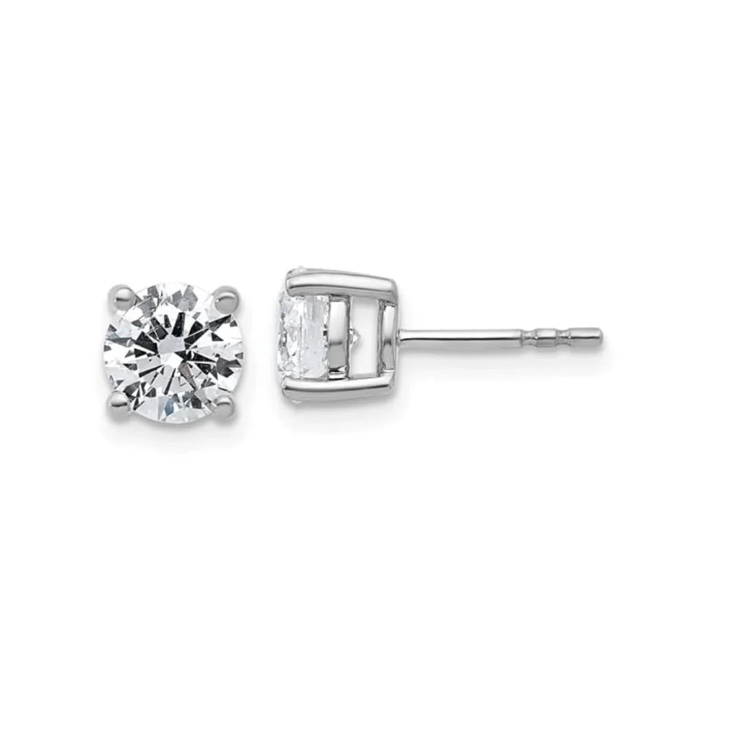 14K White Gold Round Shaped Lab Diamond Stud Earrings - Fine Diamond