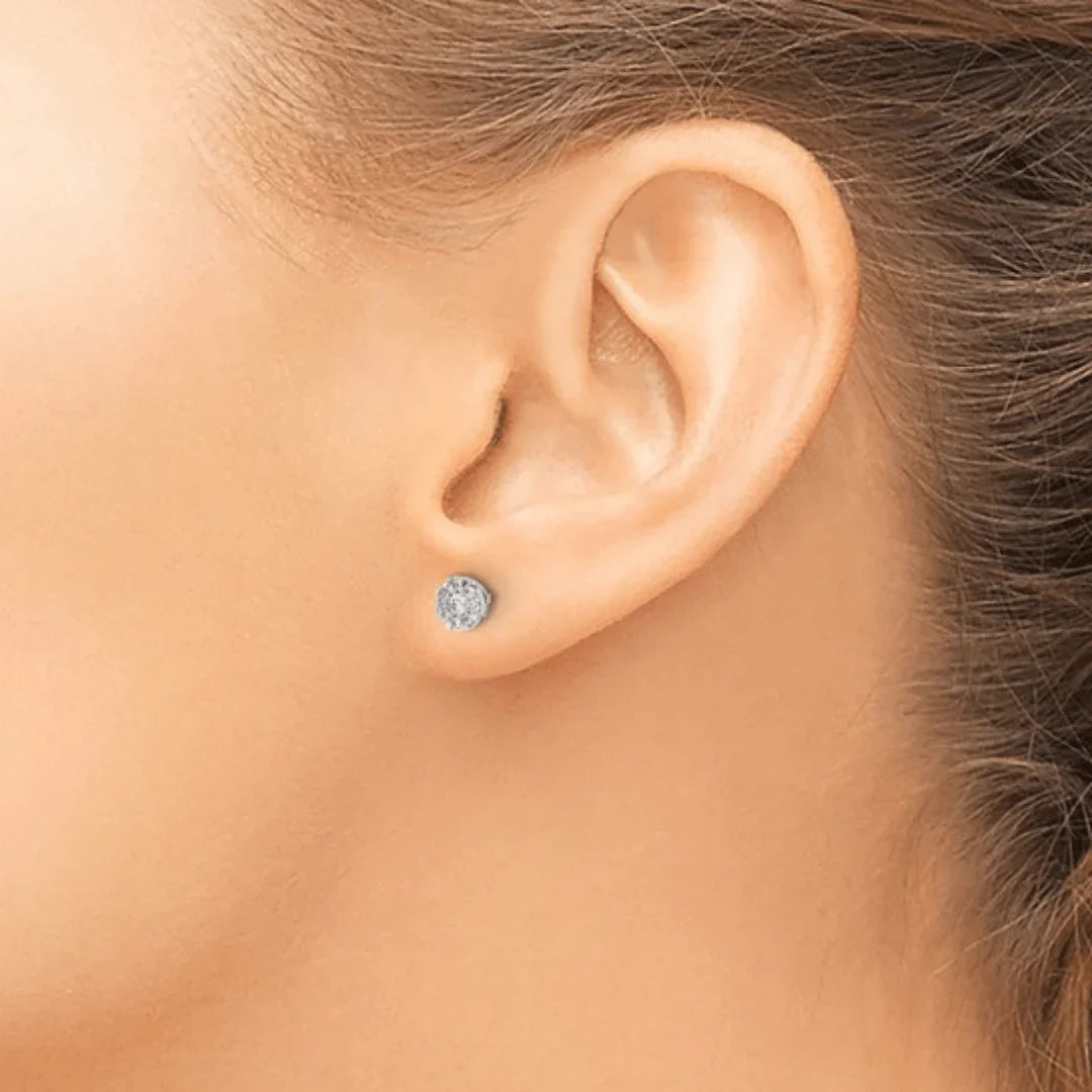 14K White Gold Lab Grown Diamond Cluster Earrings - Fine Diamond
