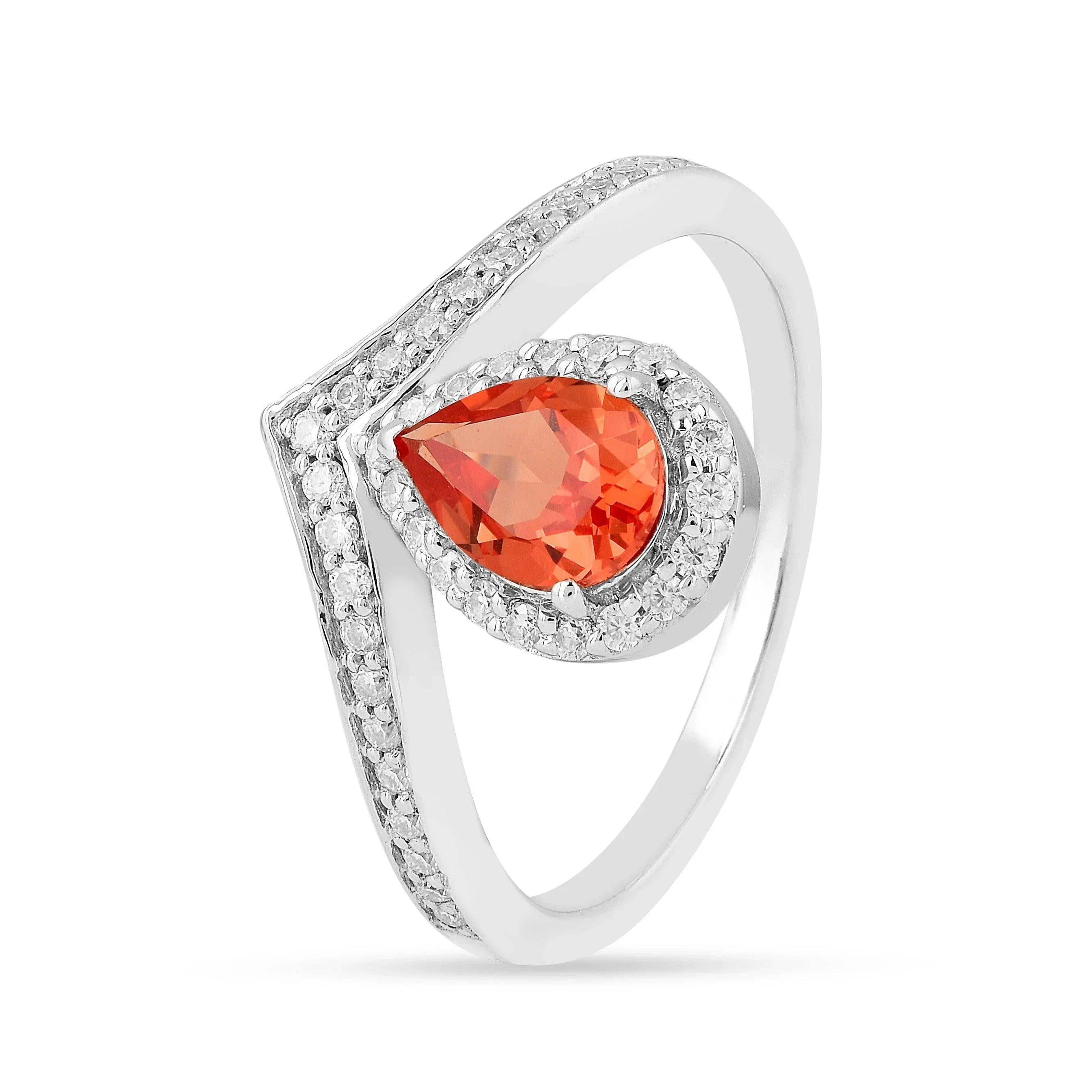 Peach Sapphire Pear Ring - Fine Diamond