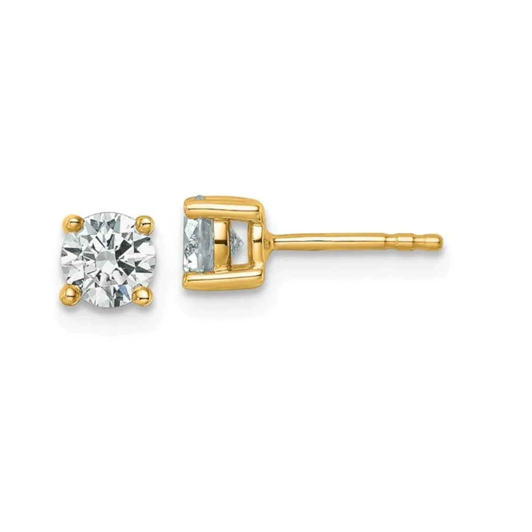 14K Yellow Gold Round Lab Grown Diamond Stud Earrings - Fine Diamond