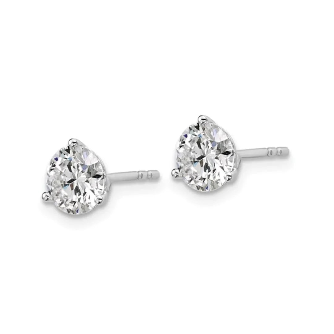 Lab Grown Round Shaped Diamond 14K White Gold Stud Earrings - Fine Diamond