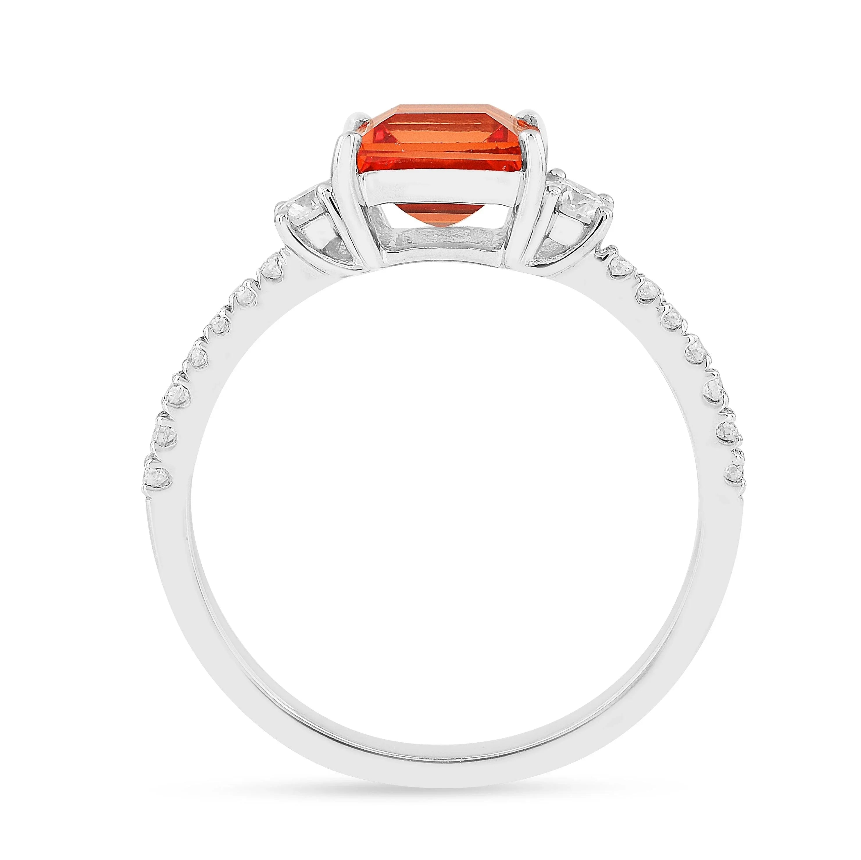 Peach Sapphire Three Stones Ring - Fine Diamond