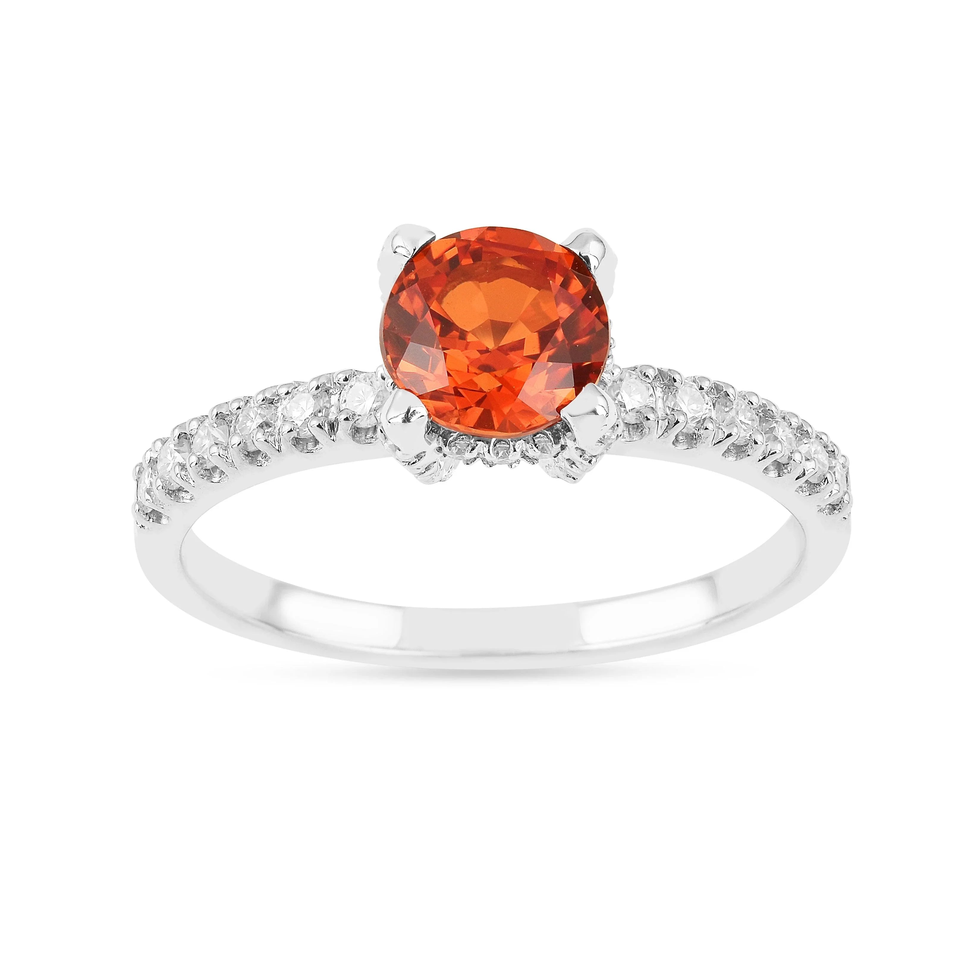Round Peach Sapphire Solitaire Ring - Fine Diamond