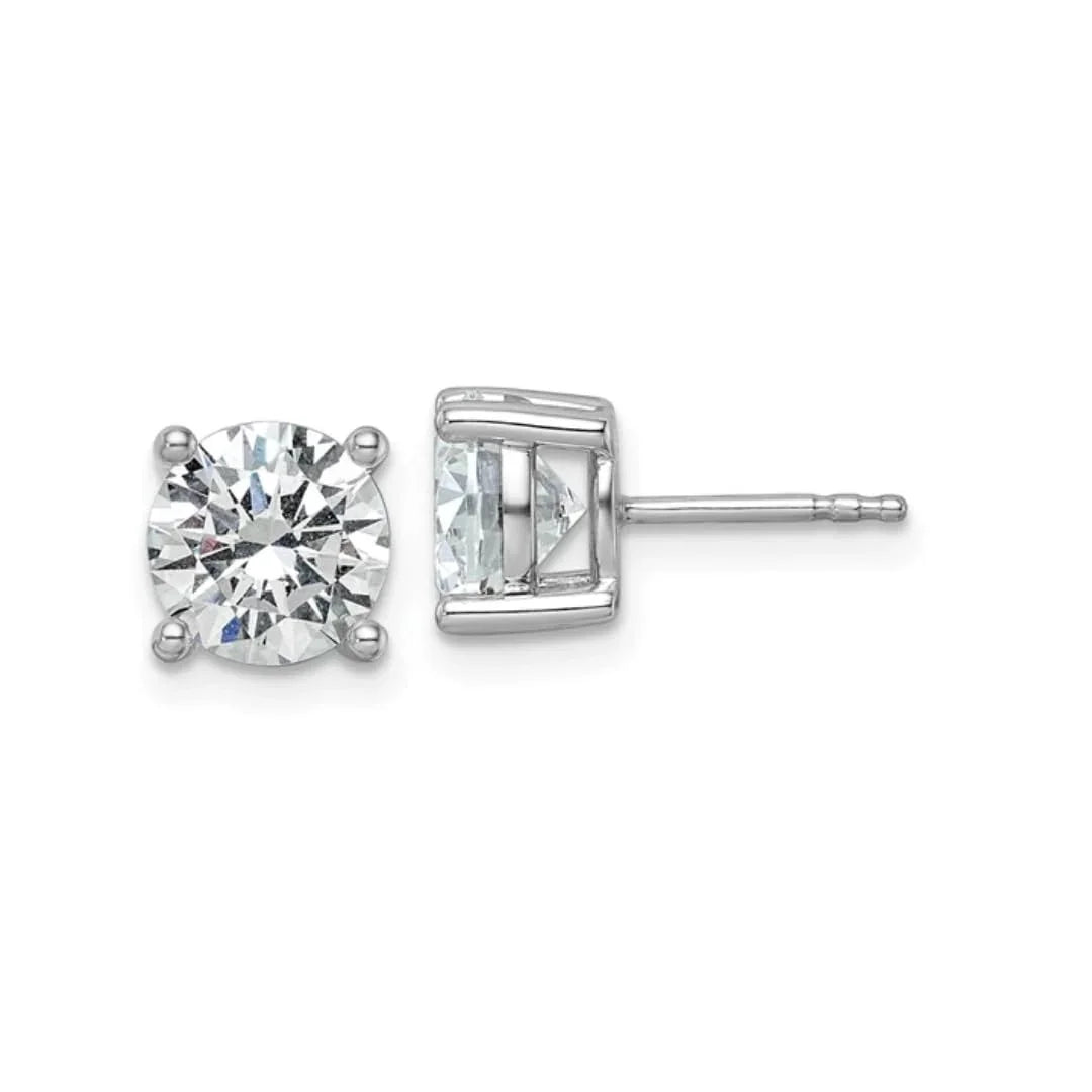 14K White Gold Lab Diamond Round Shaped Stud Earrings - Fine Diamond
