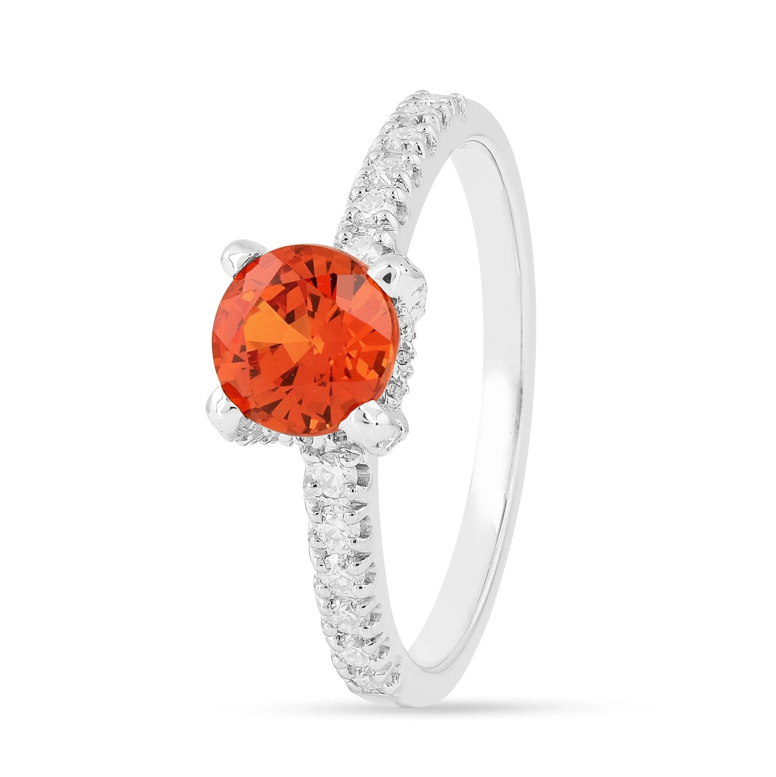 Round Peach Sapphire Solitaire Ring - Fine Diamond