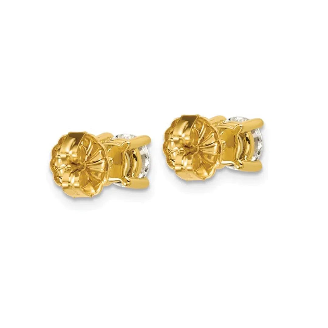 14K Yellow Gold Diamond Stud Earrings Round Shaped Studs Lab Grown - Fine Diamond