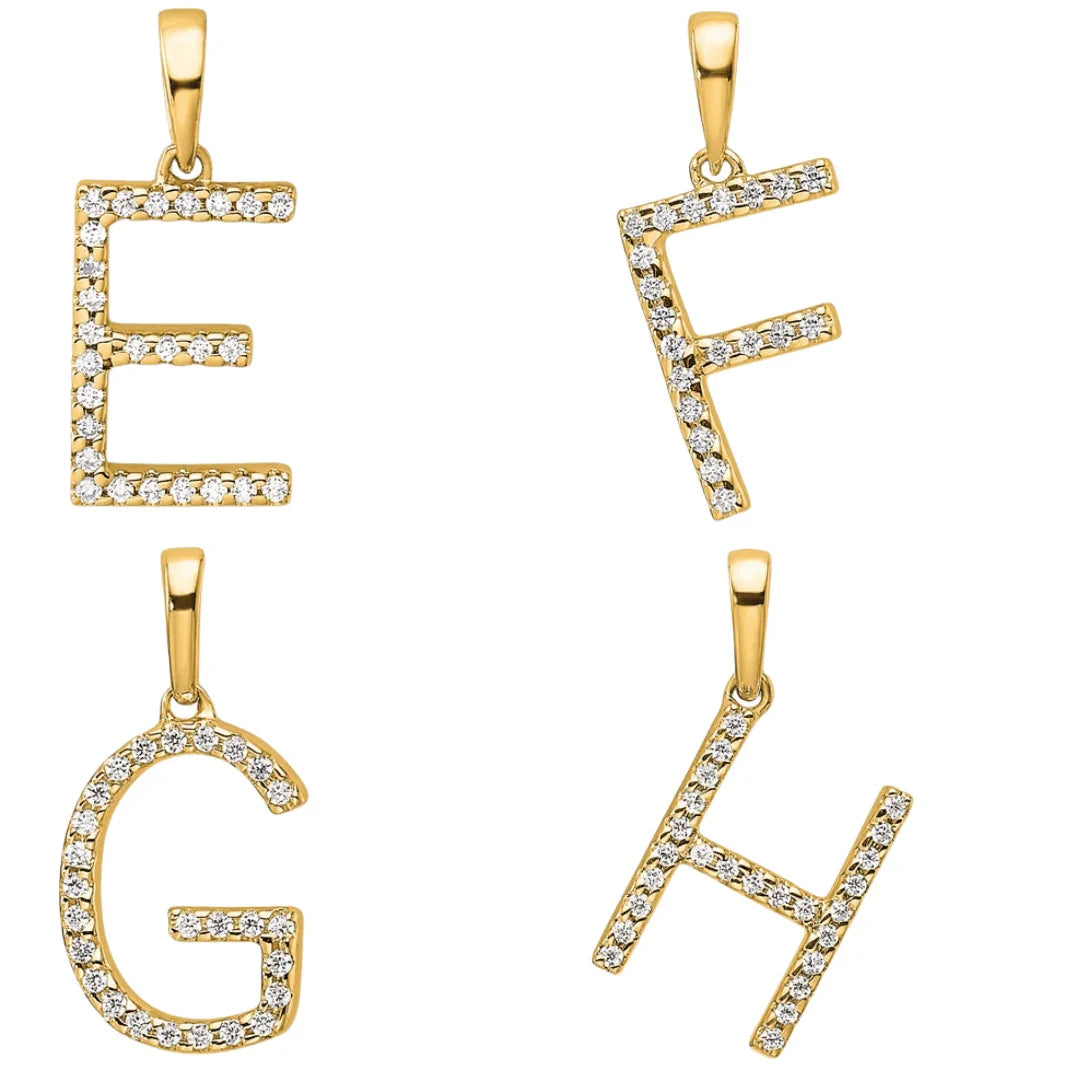 14K Gold Letter Initial Pave Diamond Pendant - Fine Diamond