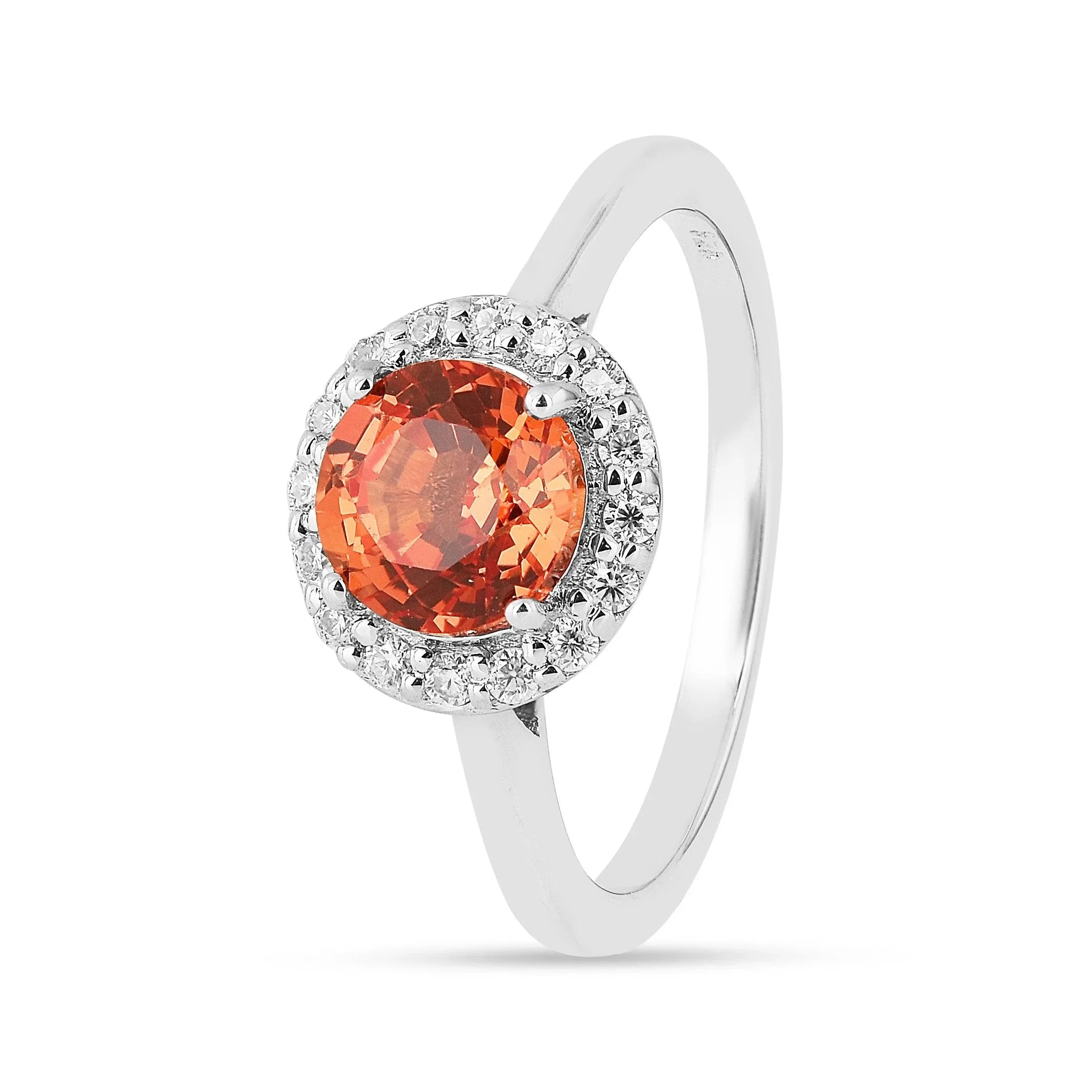 Peach Sapphire Round Halo Ring - Fine Diamond