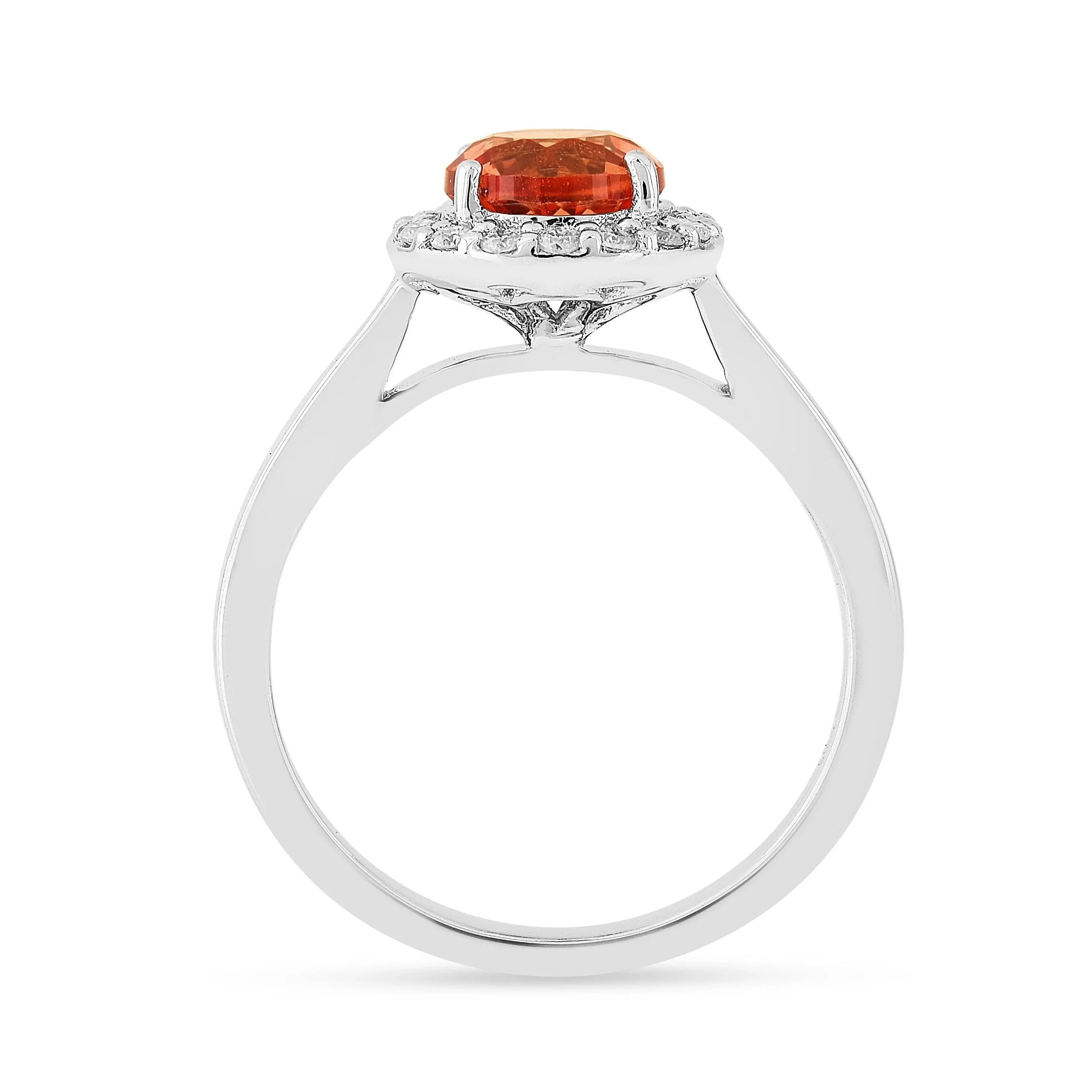 Peach Sapphire Round Halo Ring - Fine Diamond