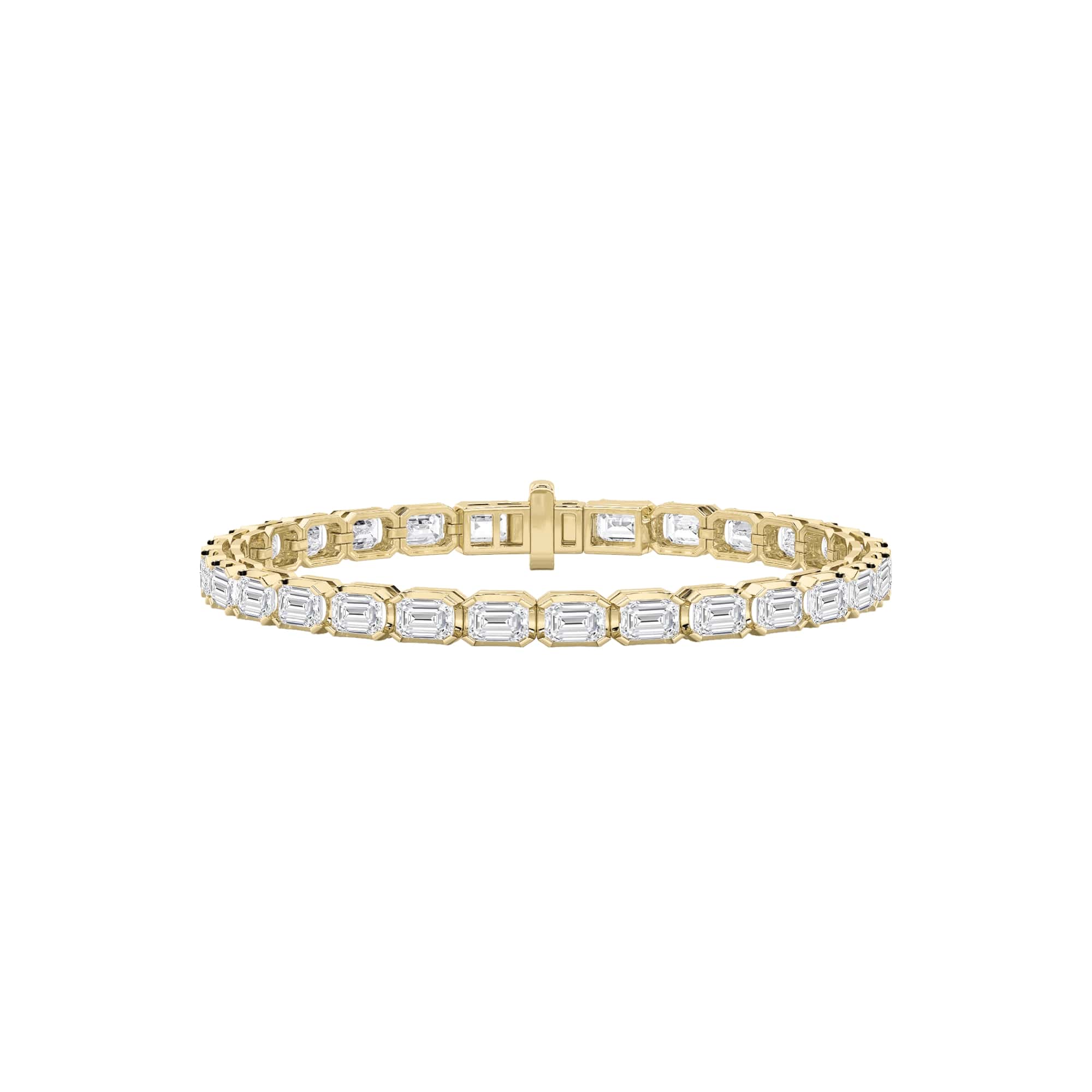 Emerald (F/VS) Lab Grown Diamond Bezel 14K Yellow Gold Tennis Bracelet