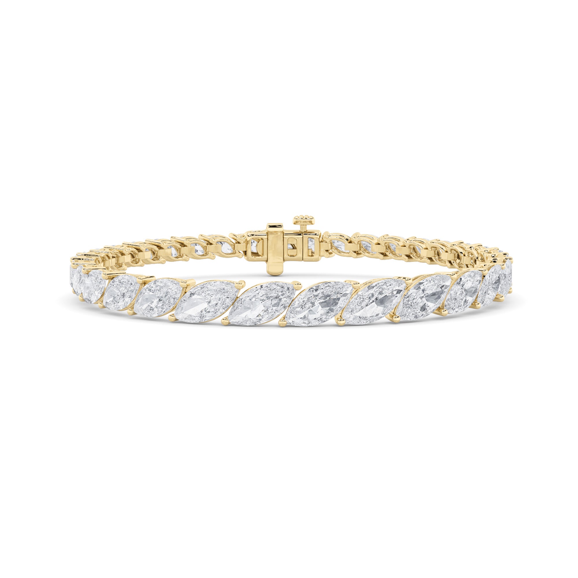 13 Ctw Marquise (F/VS) Lab Grown Diamond Prong 14K Yellow Gold Fancy Tennis Bracelet