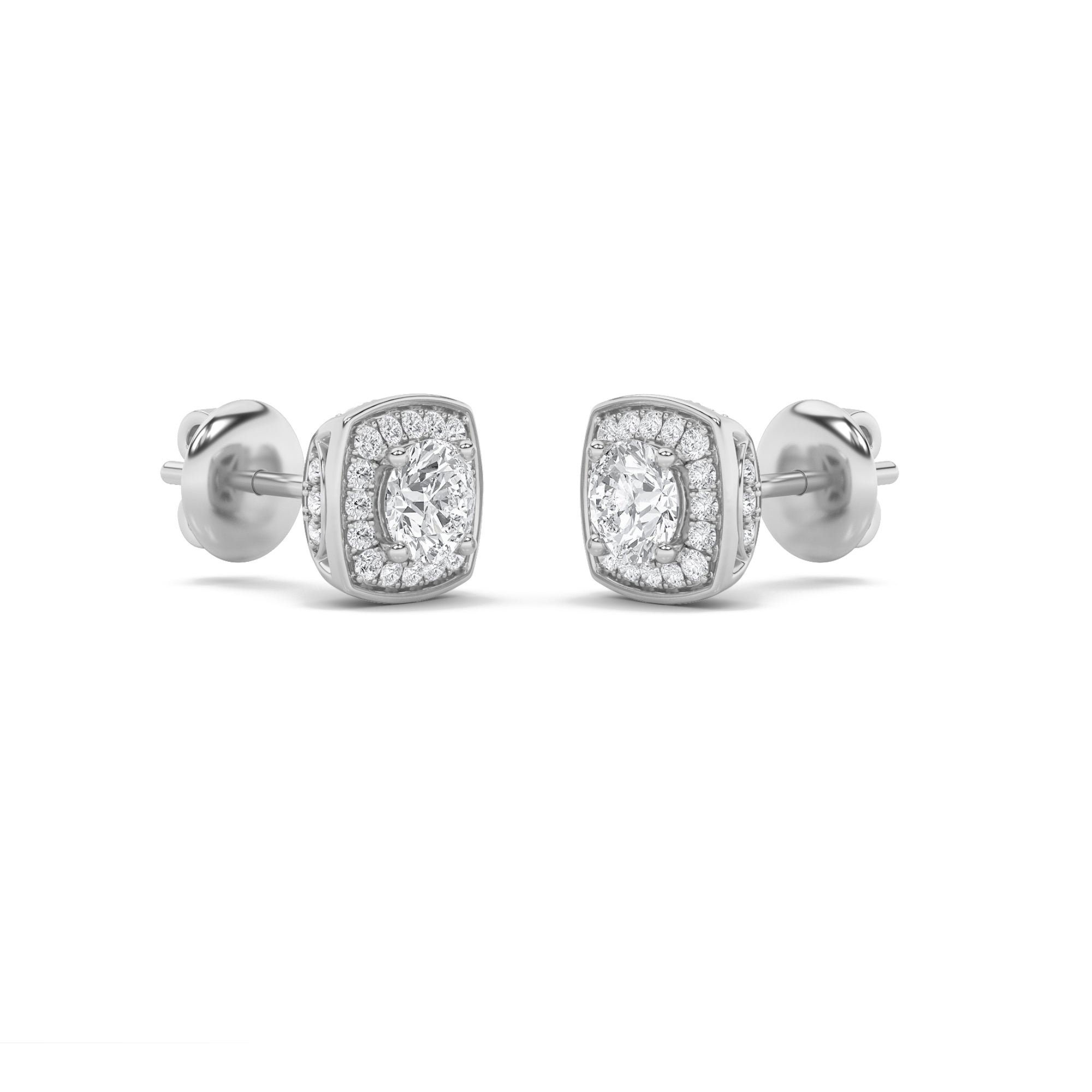 Round Shaped Lab Grown Diamond (F/VS) Halo Stud Earrings in 14K Gold