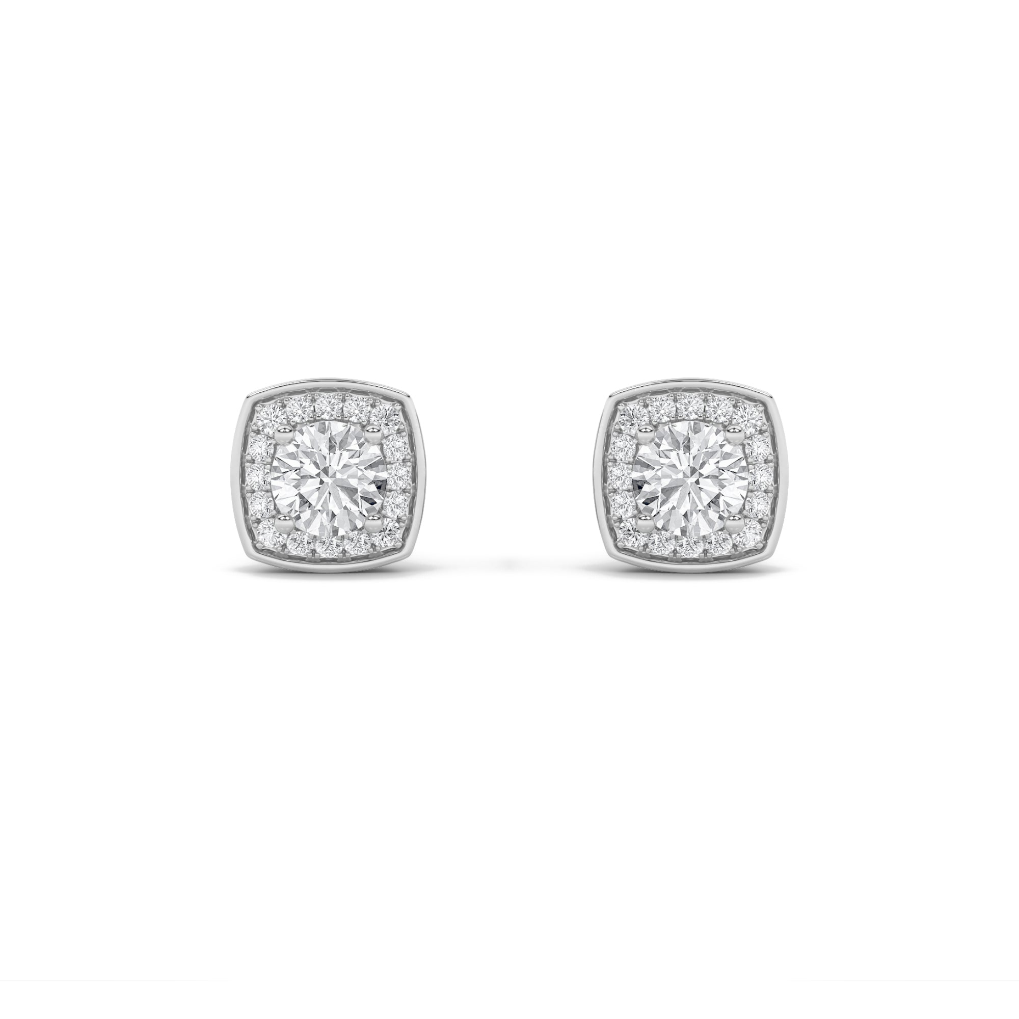 Round Shaped Lab Grown Diamond (F/VS) Halo Stud Earrings in 14K Gold