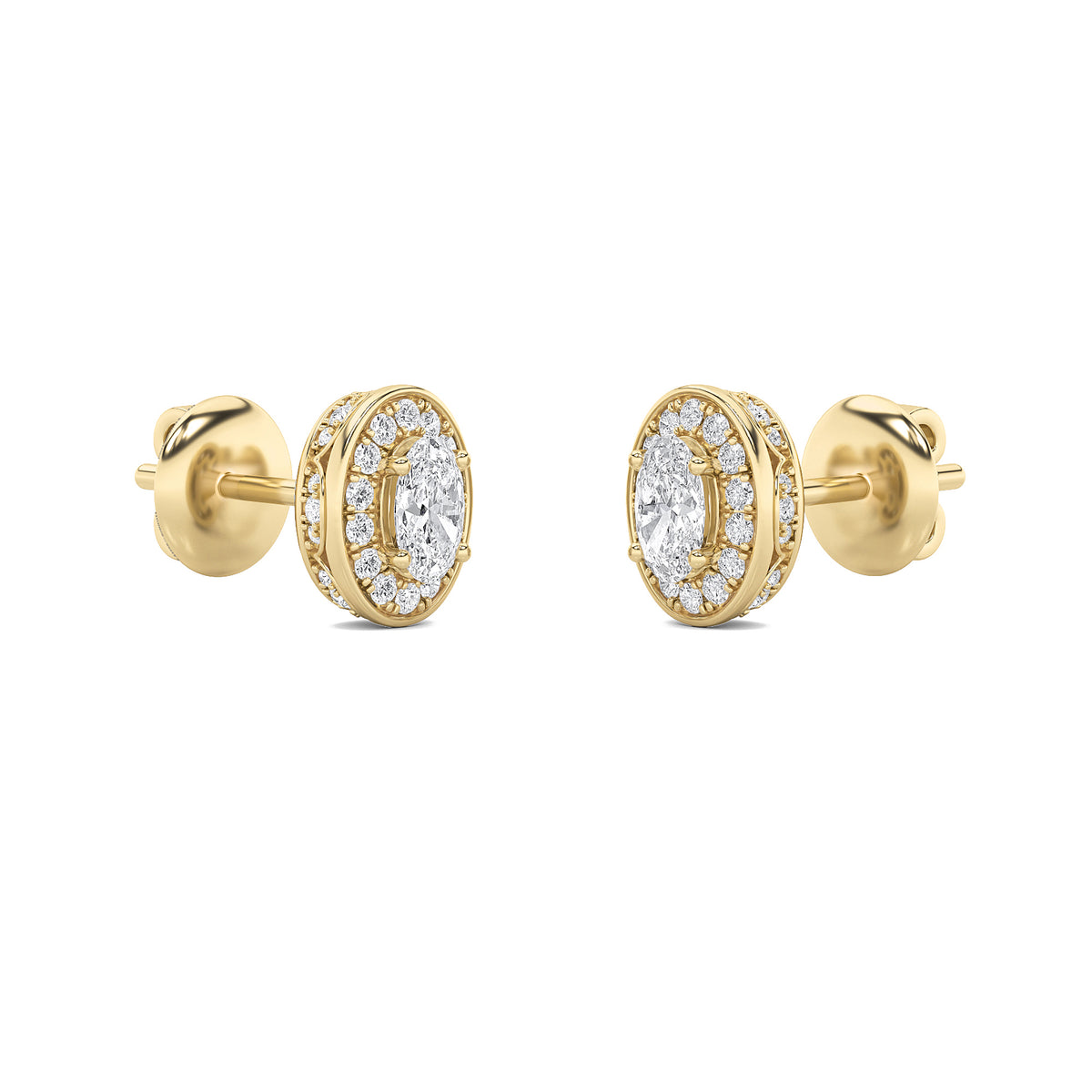 Oval Shaped Lab Grown Diamond (F/VS) Halo Stud Earrings in 14K Gold