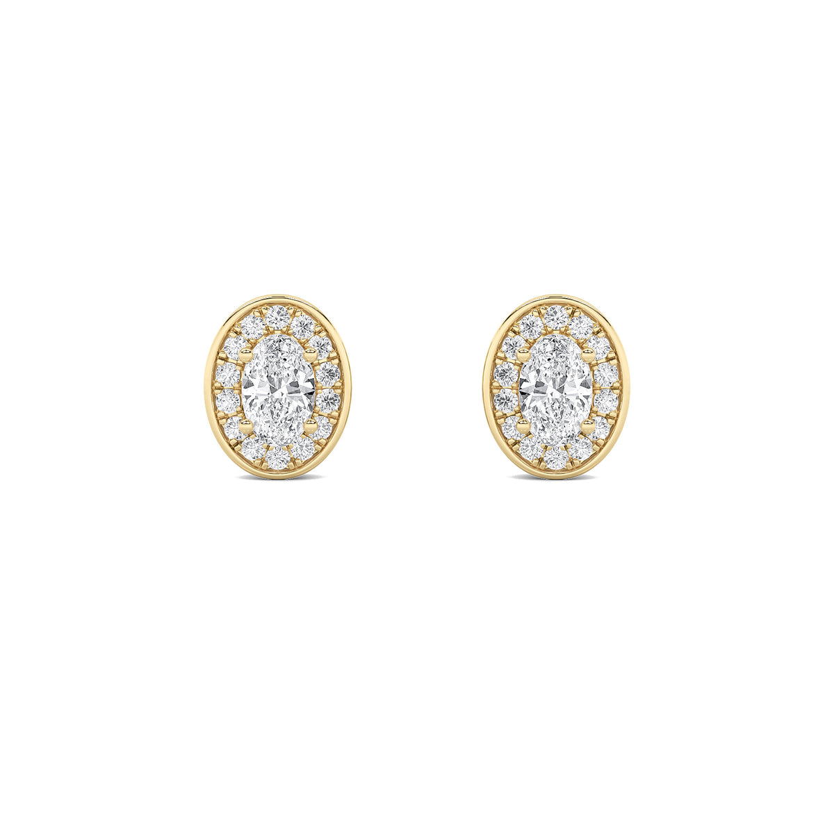 Oval Shaped Lab Grown Diamond (F/VS) Halo Stud Earrings in 14K Gold