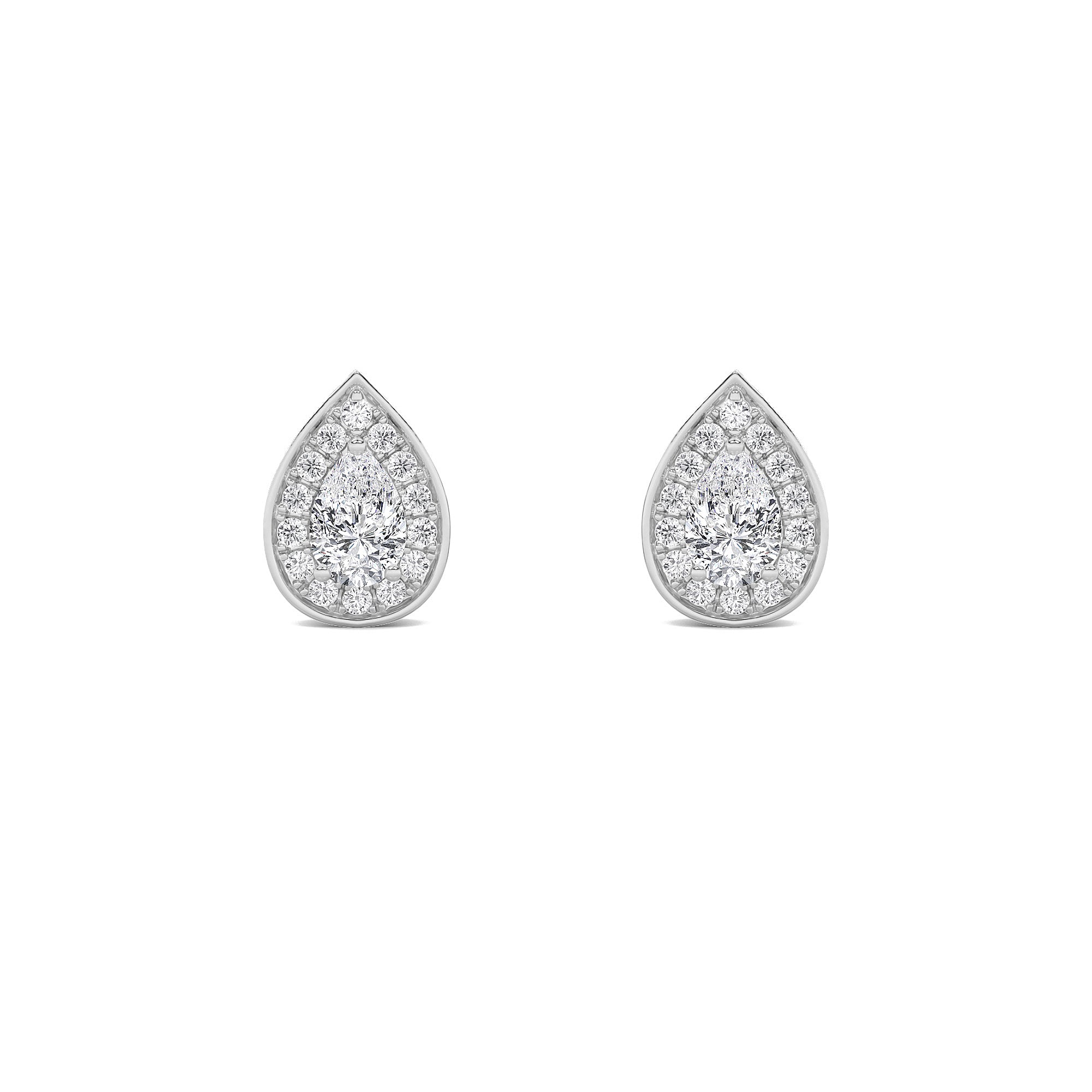 Pear Shaped Lab Grown Diamond (F/VVS) Halo Stud Earrings in 14K Gold