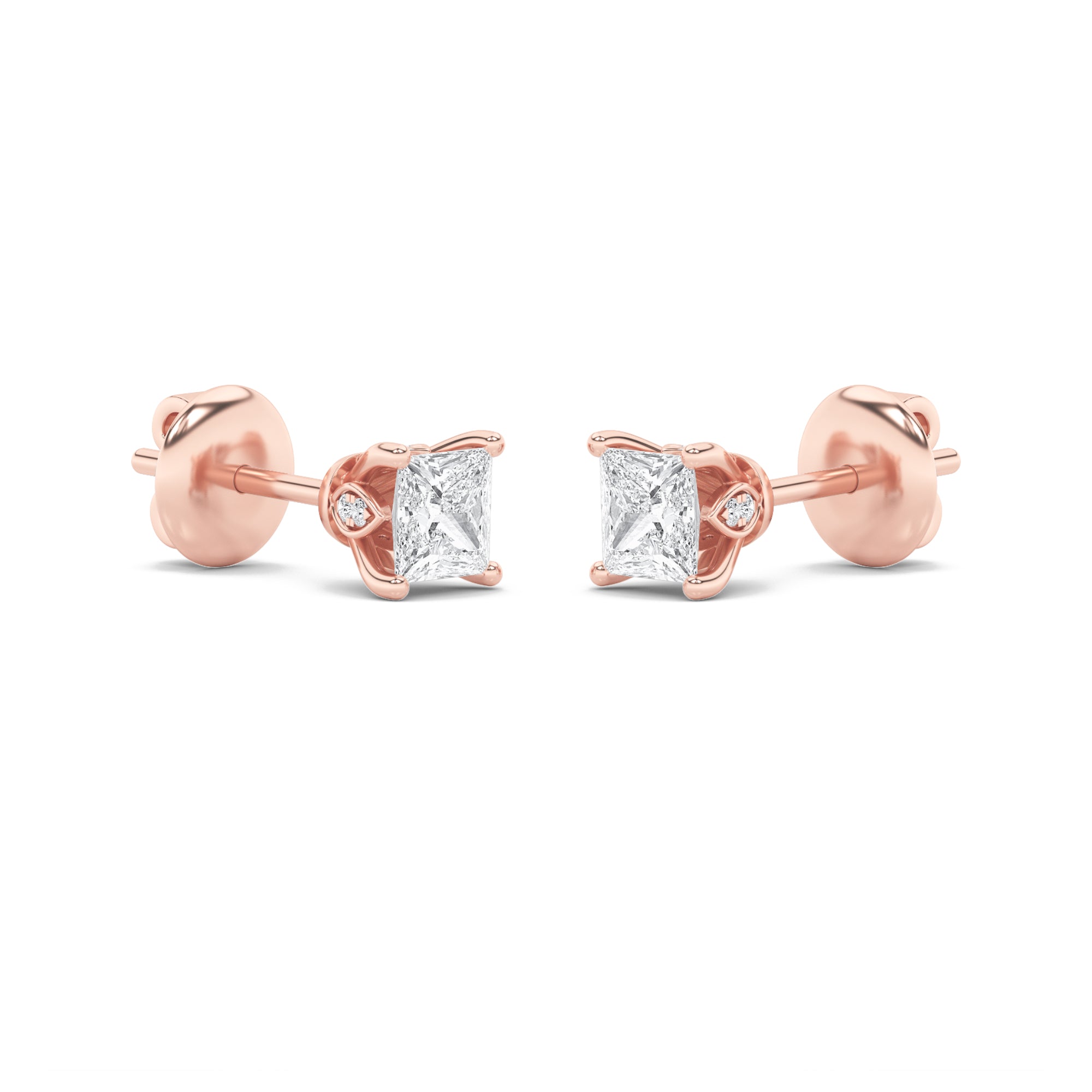 2Cttw Princess Shaped Lab Grown Diamond (F/VS) Tulip Head Stud Earrings in 14K Gold