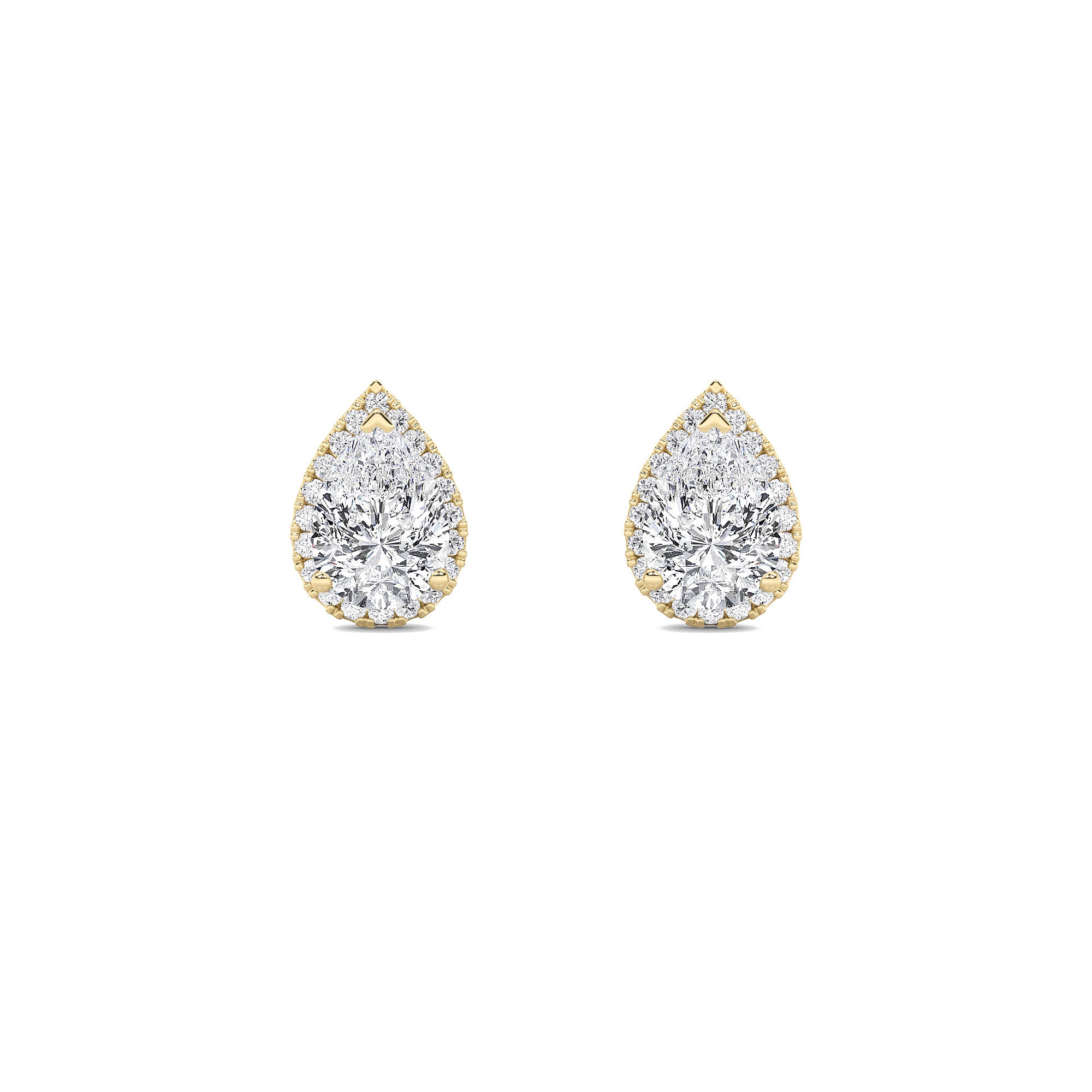 1Cttw Pear Shaped Lab Grown Diamond (F/VVS) Halo Stud Earrings in 14K Gold