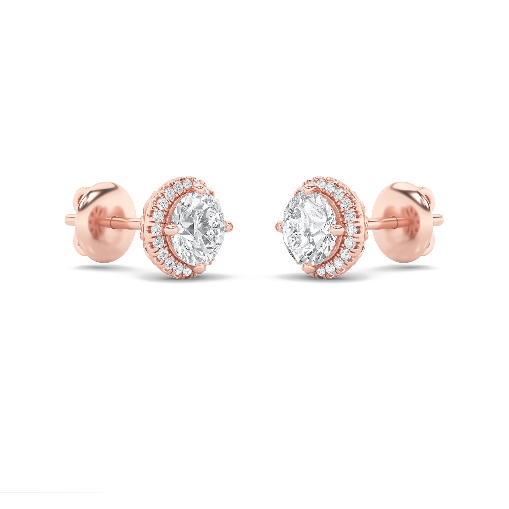 1Cttw Round Shaped Lab Grown Diamond (F/VS) Halo Stud Earrings in 14K Gold
