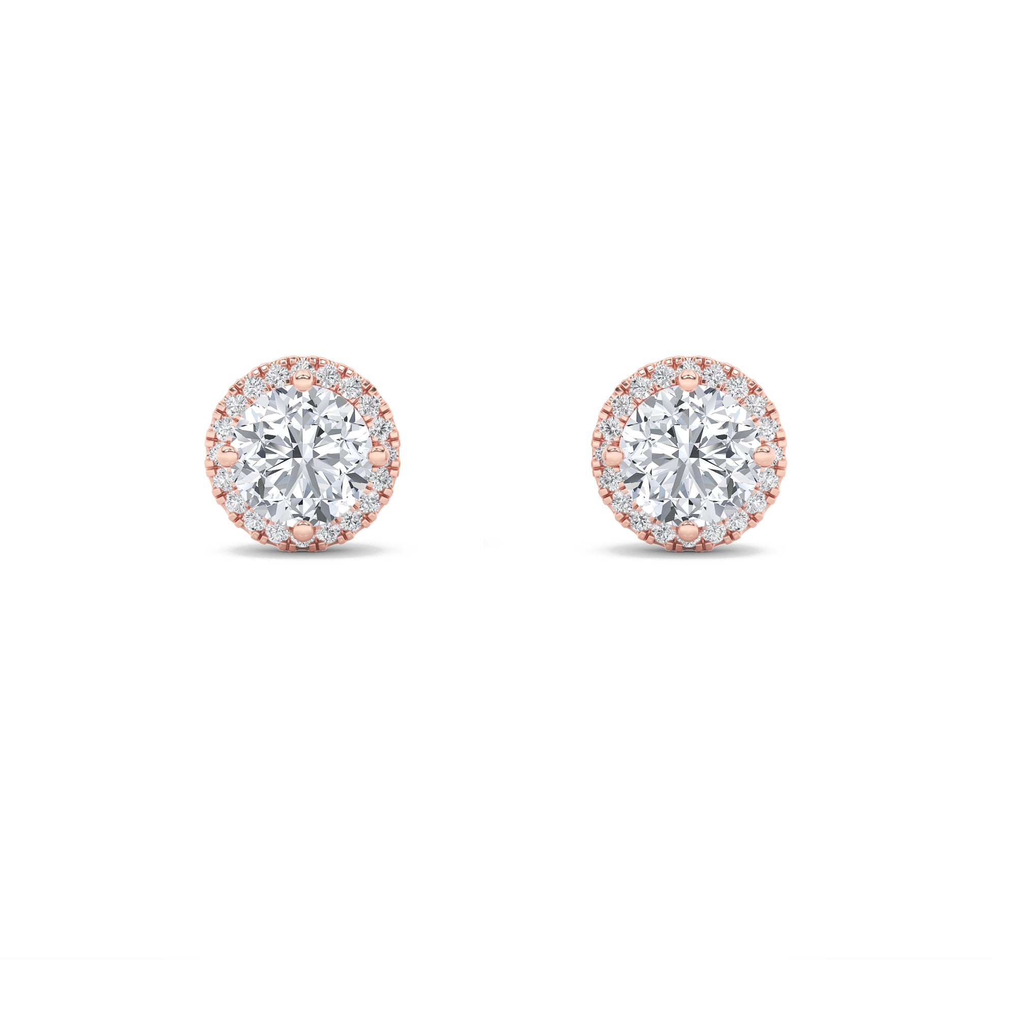 1Cttw Round Shaped Lab Grown Diamond (F/VS) Halo Stud Earrings in 14K Gold