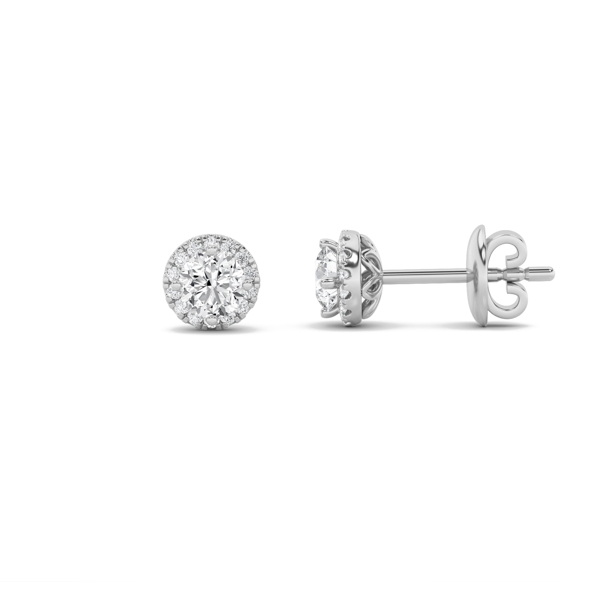 Round Shaped Lab Grown Diamond (F/VS) Halo Stud Earrings in 14K Gold
