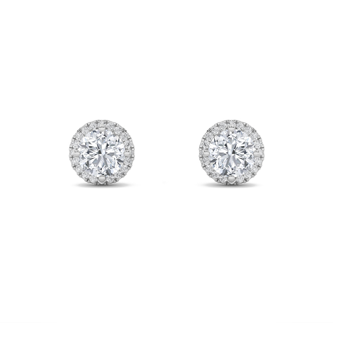 Round Shaped Lab Grown Diamond (F/VS) Halo Stud Earrings in 14K Gold