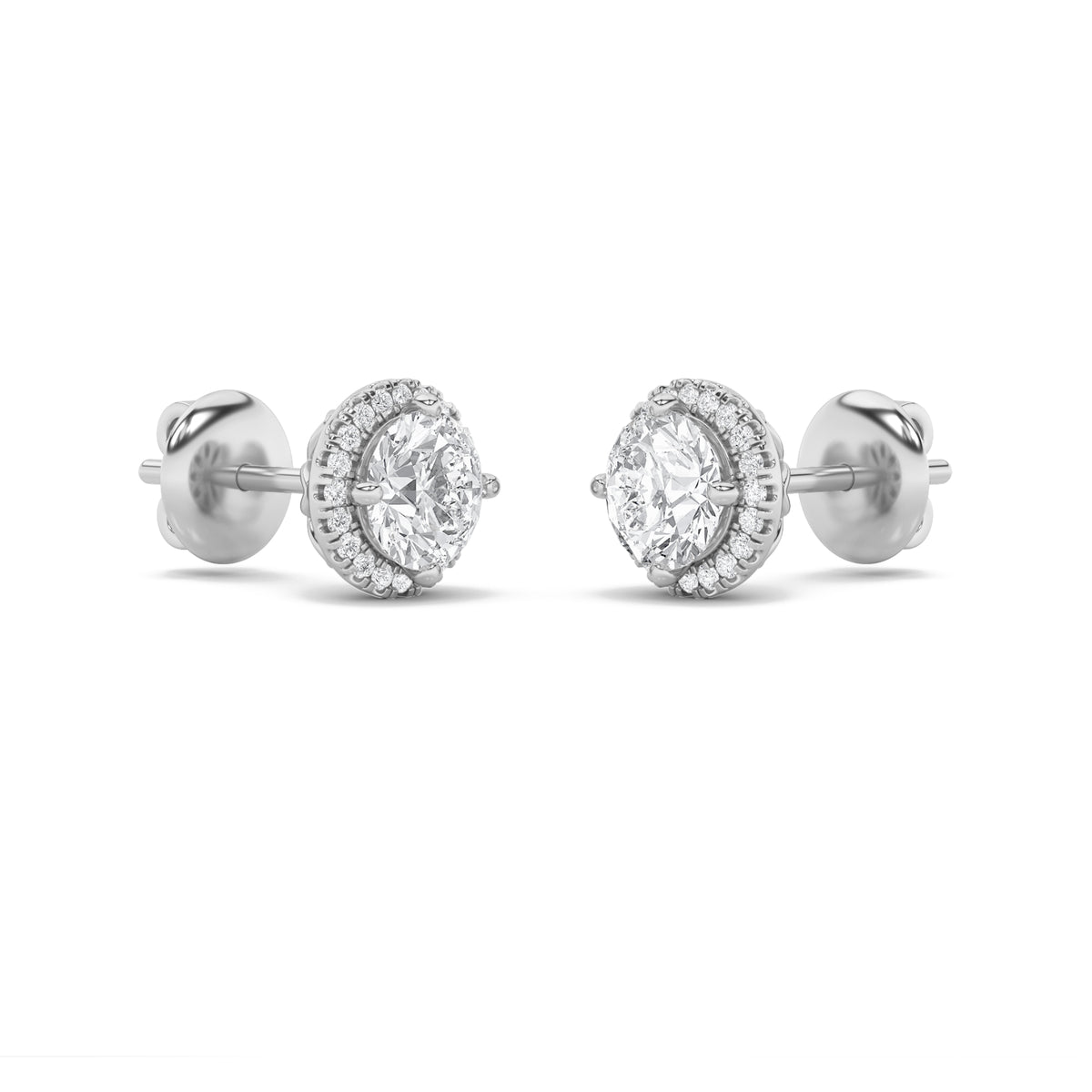 Round Shaped Lab Grown Diamond (F/VS) Halo Stud Earrings in 14K Gold