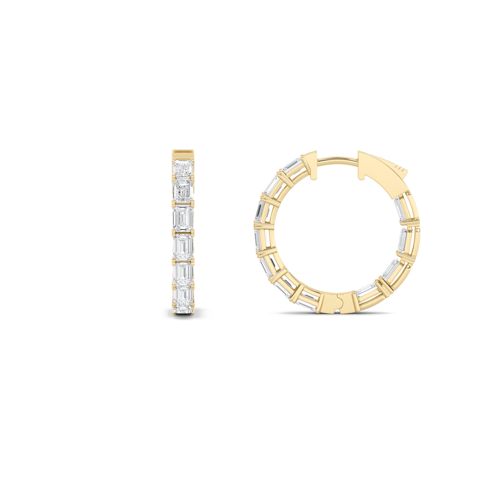 3.5Cttw Emerald Shaped Lab Grown Diamond (F/VVS) Inside Out Hoop Earrings in 14K Gold