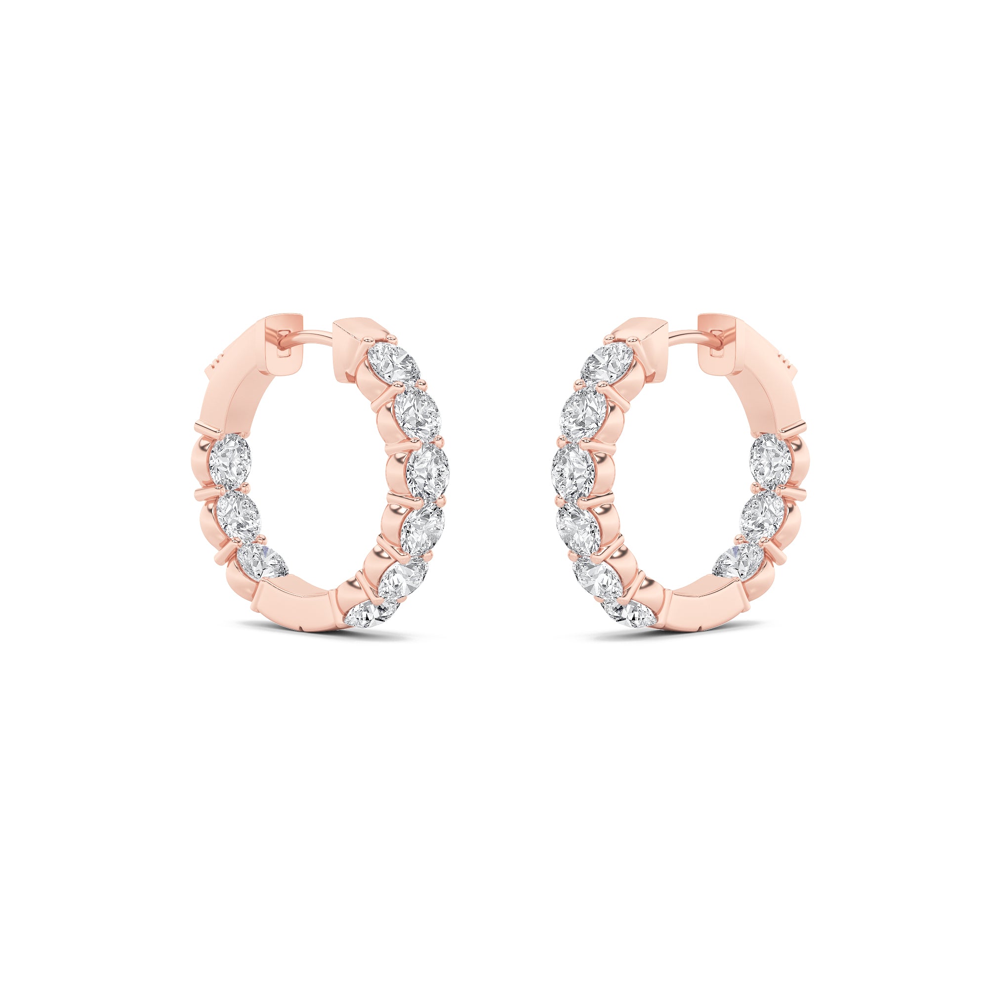 3Cttw Round Shaped Lab Grown Diamond (F/VS) Insideout Hoop Earrings in 14K Gold