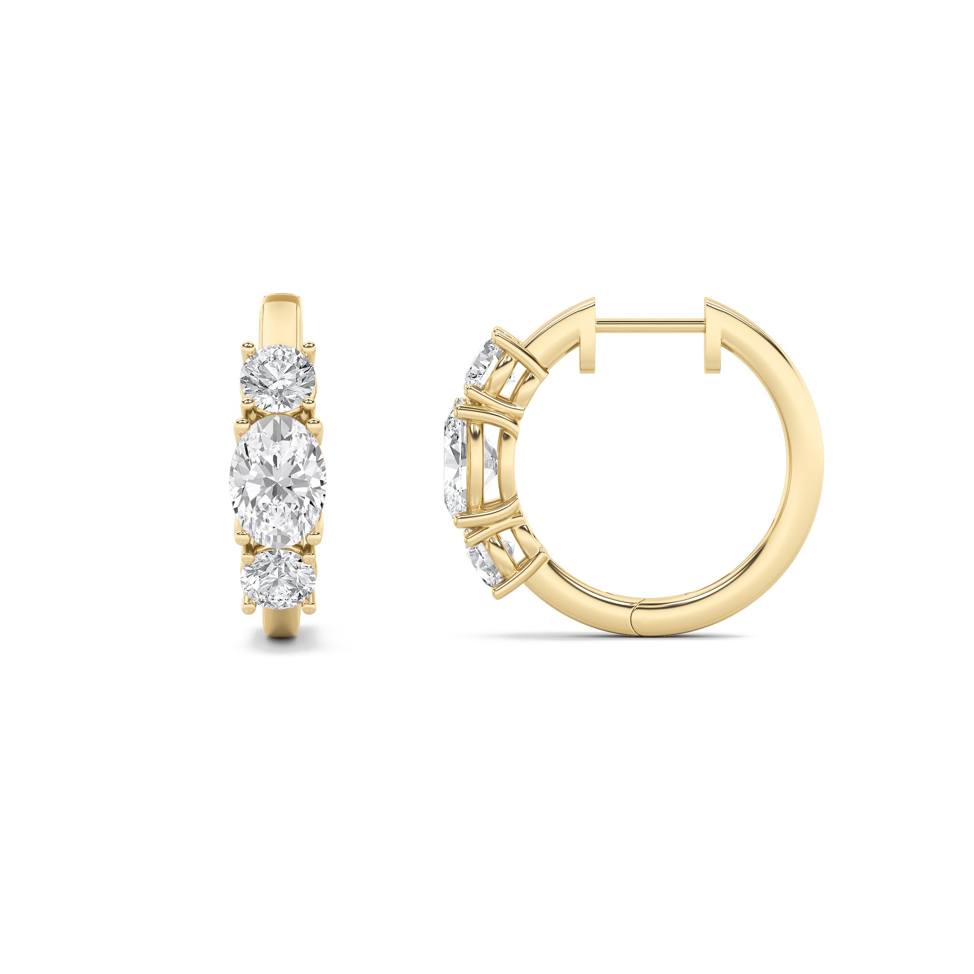2.5Cttw Oval Shaped Lab Grown Diamond (F/VS) ThreeStone Huggie Earrings in 14K Gold