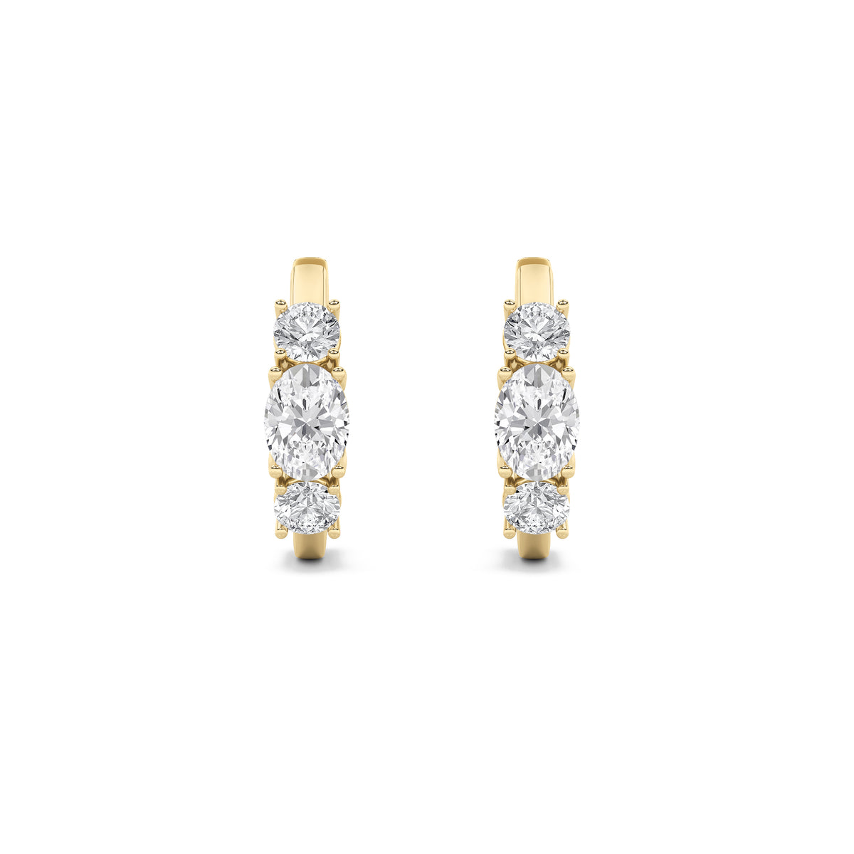 2.5Cttw Oval Shaped Lab Grown Diamond (F/VS) ThreeStone Huggie Earrings in 14K Gold